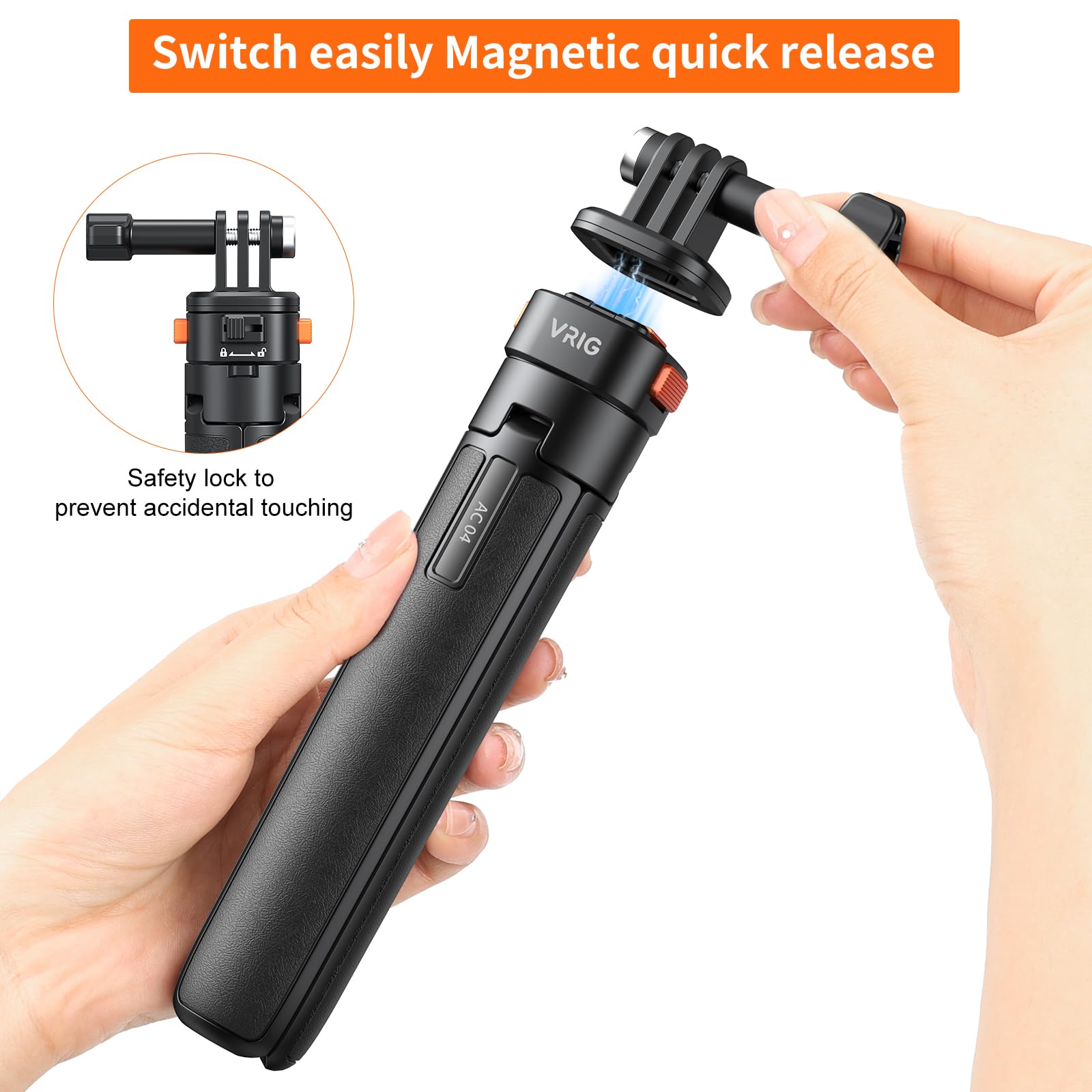 Vrig 20In Selfie Stick Tripod For Action Cameras, Extendable Tripod And Magnetic Quick Release Mount Adapter Vlog Accessories For Gopro Hero 13 12 11 10 9 8 7 6 5 / Dji Osmo Action
