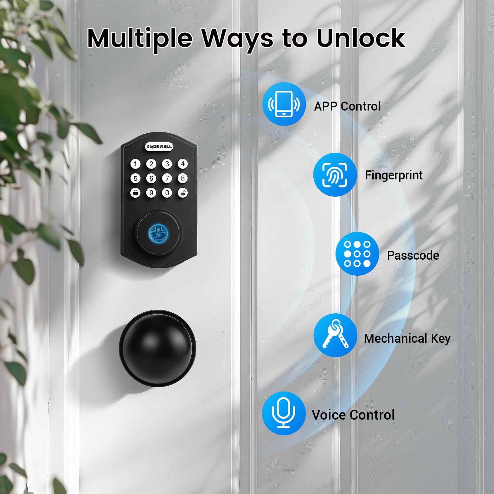 Knobwell Electronic Keypad Deadbolt With Door Knob, Keyless Entry Door Lock With Handle, Smart Lock For Front Door, App Control Keypad Biometric Electronic Digital Door Lock