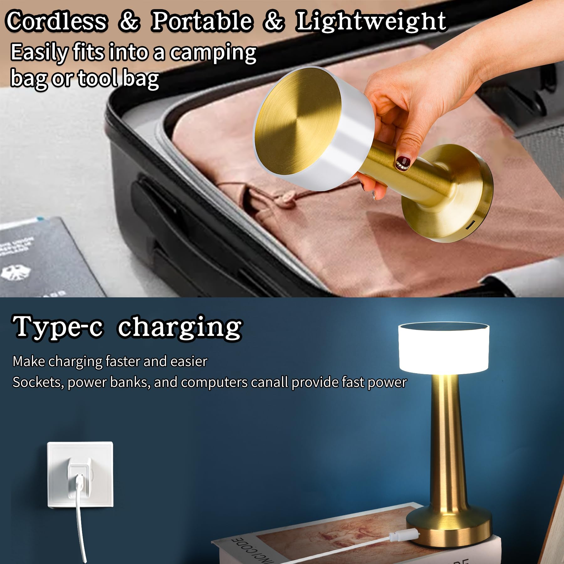 Rtuosxui Led Lamps For Nightstand With Touch Sensor,3 Modes, Stepless Dimming,Portable Rechargeable Cordless Desk Lamp,Suitable For Kids Nursery,Restaurants, Terraces, Hotels,Bedroom Lamps