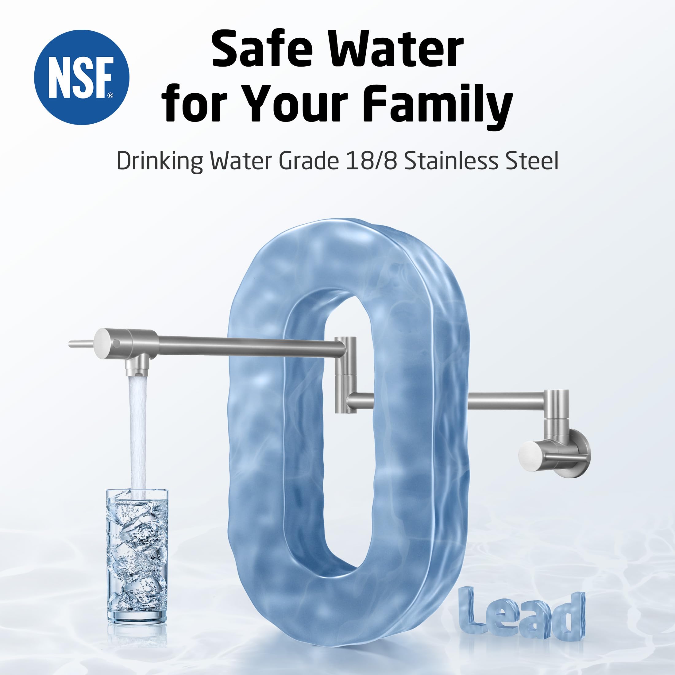 Kes Pot Filler Faucet With Heat-Resistant Cartridge, 25.6" Over Stove Pot Filler Brushed Nickel, Kitchen Wall Mount Faucet With 360° Swing Arm, Stainless Steel, Nsf , Kn926S24Lff18-Bs