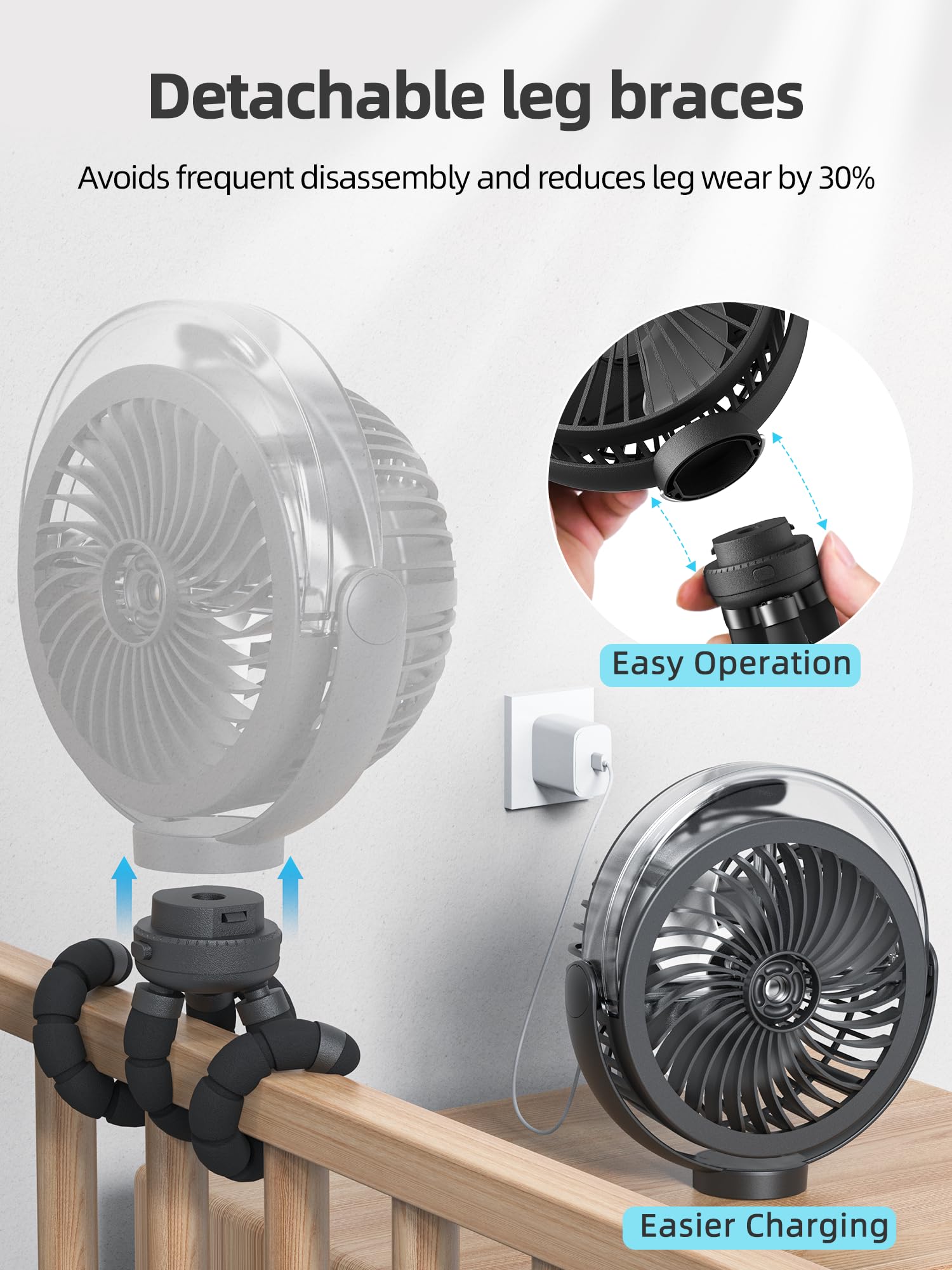 Misting Stroller Fan, 6000Mah Battery Operated Portable Fan With Light & 360° Pivoting