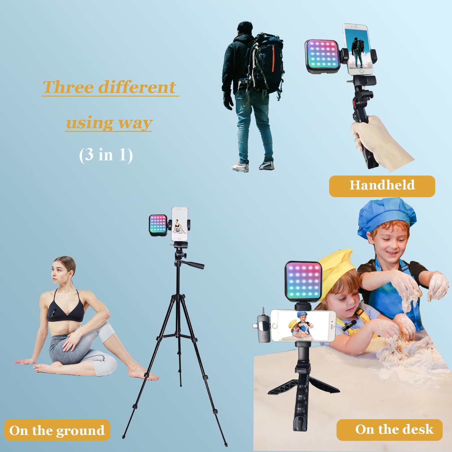 Litchitech Vlogging Kit For Iphone, Vlogging Kit For Andriod Phone, Content Creator Essentials W/Rotatableholder/Lavalier Mic/Rgb Light/Remote/Extendable Tripod (50In Tripod)