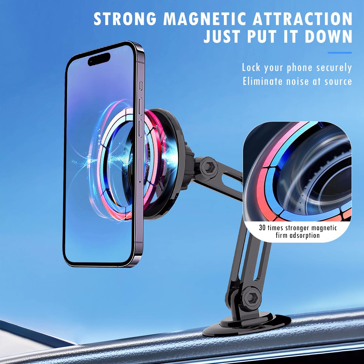 Jemey Universal 360° Pro -   Magnetic Suction Car Phone Holder, Hands  Automobile Mounts Cell Phone Holder With Metal Ring, Adjustable Cell Phone Mount For All Mobile Phones