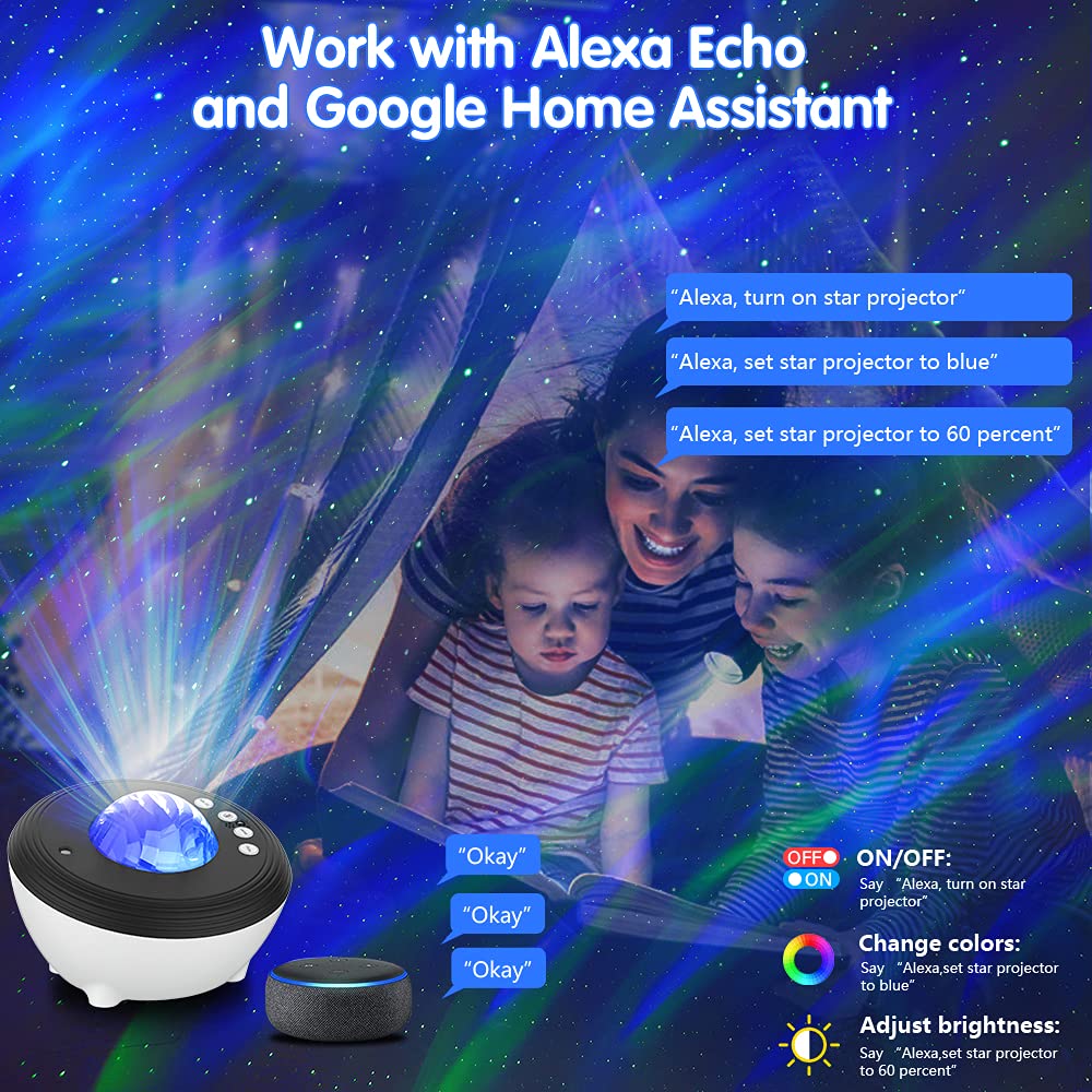 Somktn Aurora Projector, Northern Lights Galaxy Light Projector With White Noise Sound Machine Bluetooth Speaker/Timer/Remote/App Control, Work With Alexa, Star Projector For Ceiling Bedroom, Kids Adults