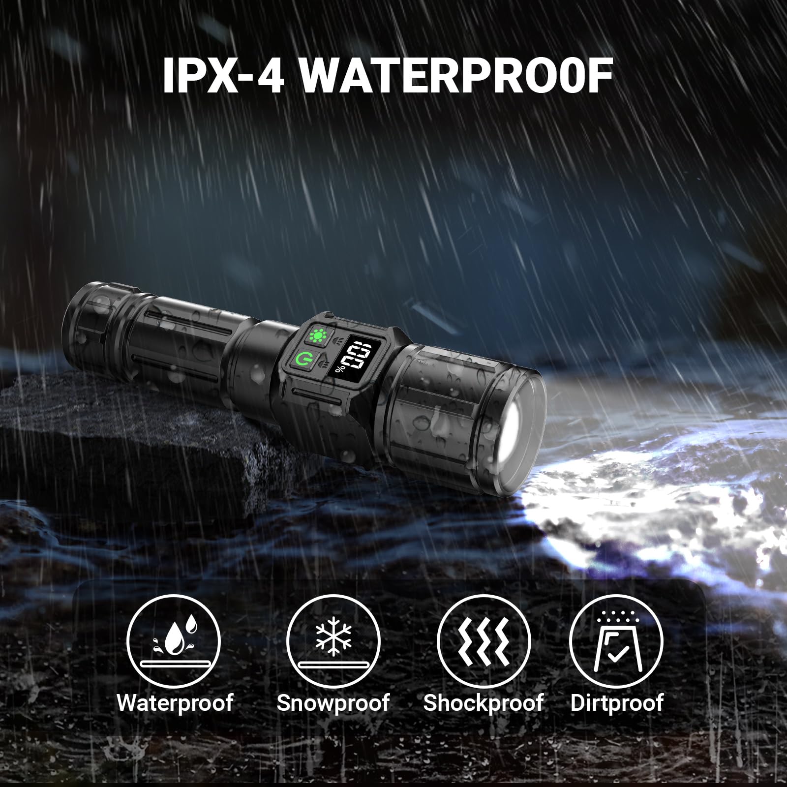 Buntey High Lumen Led Flashlight Rechargeable Handheld Flashlights High Lumens Flashlights For Home Zoom With Lcd Digital Display 9 Modes Waterproof Powerful Tactical Flashlight Used For Emergency