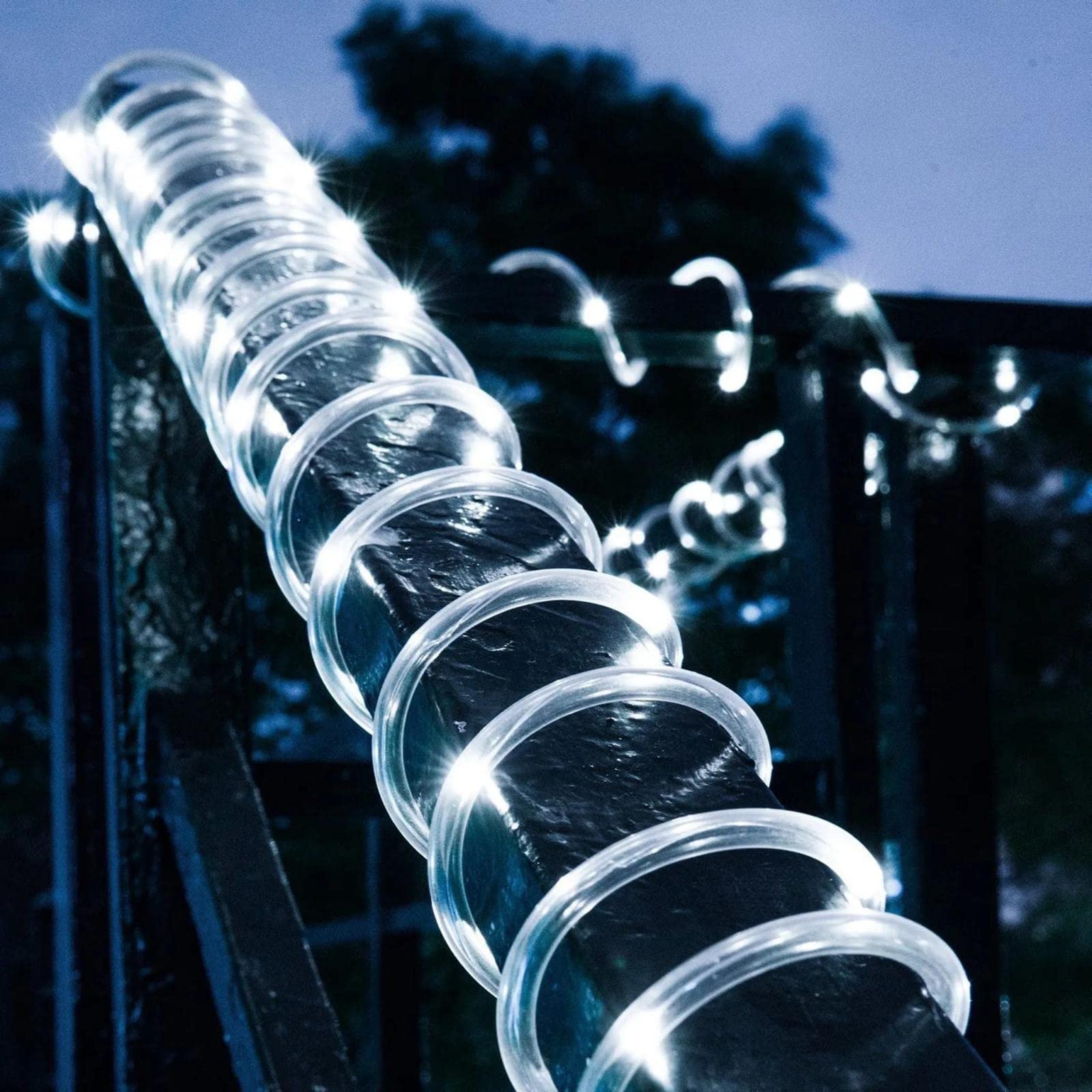 Anjaylia Solar Outdoor Rope Lights, 66Ft 200Leds Solar Powered Rope Lights Outdoor, 8 Modes Dimmable/Timer Remote String Light 3.7V/1200Mah Rope Solar Lights Outdoor Waterproof For Garden Decor, White