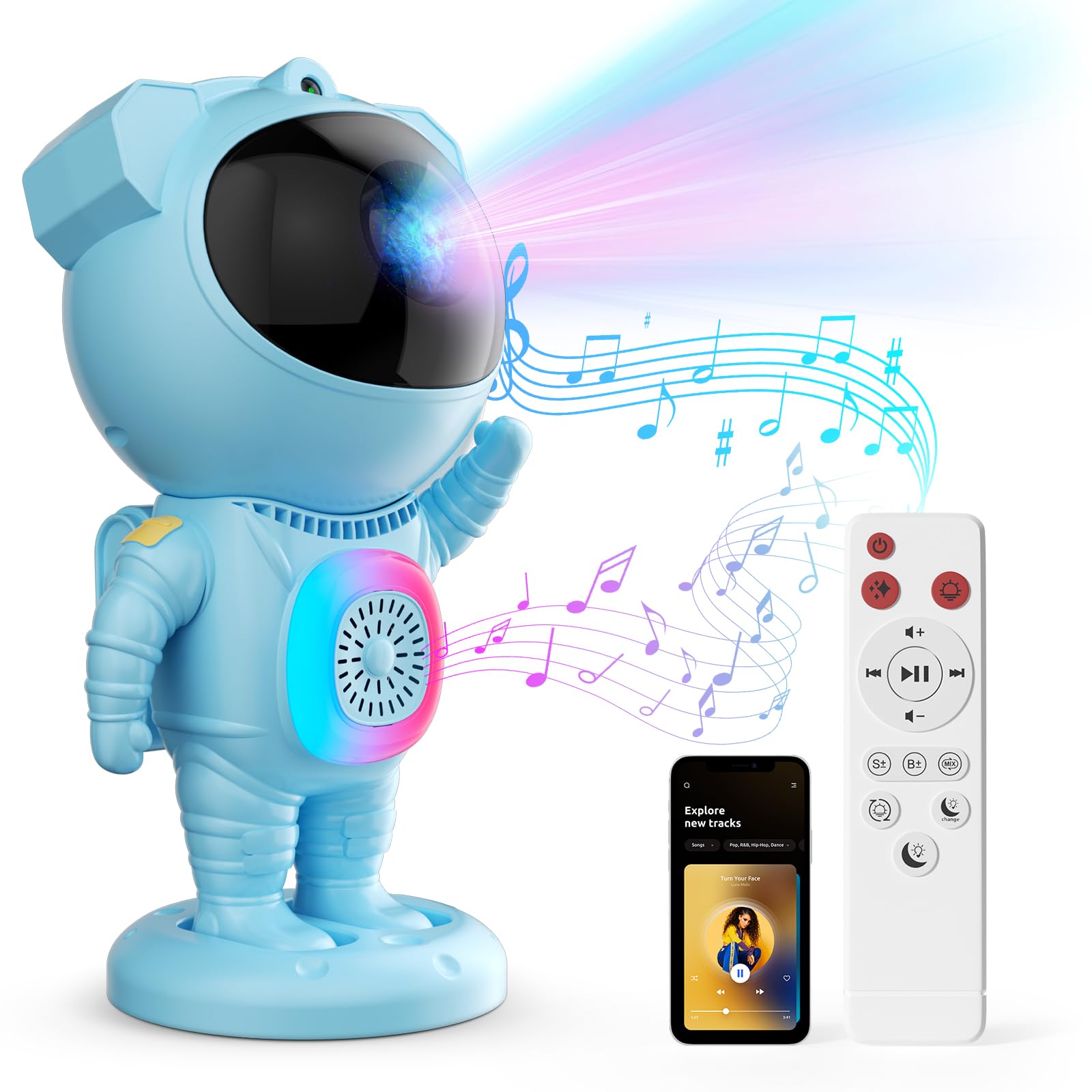 Jioote Astronaut Galaxy Projector,Space Projector,With Bluetooth Speaker And Remote Control,360° Adjustable Angle,Spaceman Star Kids Night Light, For Bedroom Ceiling Adult Birthday(Blue)