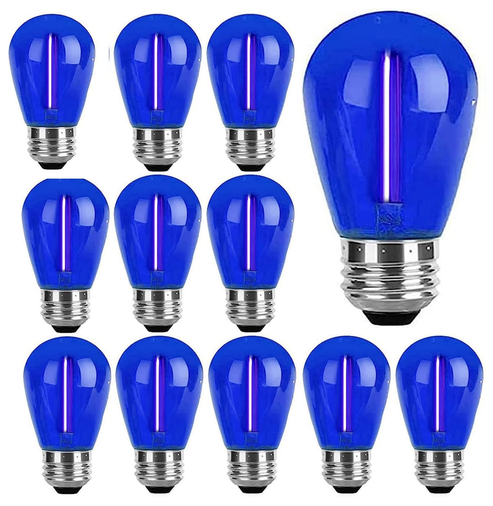 Minsily Sxminer 15 Pack S14 Led Bulbs Blue Christmas Replacement Bulb 1W Led String Light Bulb Led Edison Bulbs E26 Base Plastic Shatterproof Decorative Bulbs For Outdoor String Lights Home Patio Decor(Blue)