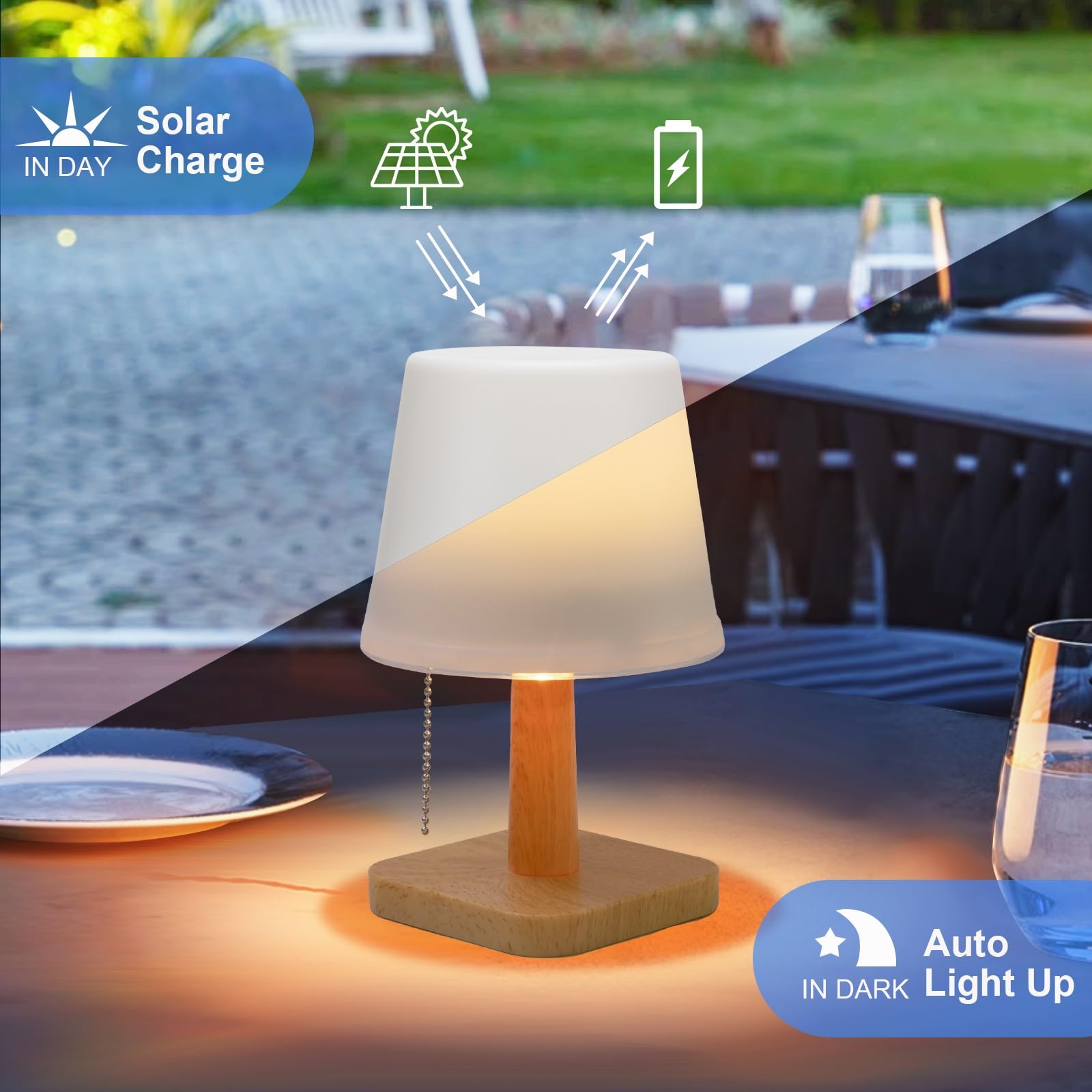 Pearlstar Led Solar Table Lamp Outdoor Small Patio Solar Powered Table Lights Indoor Desk Lamp White Night Lights, 2 Lighting Modes, Auto On/Off For Outside Coffee Table Yard Garden(2Pack)