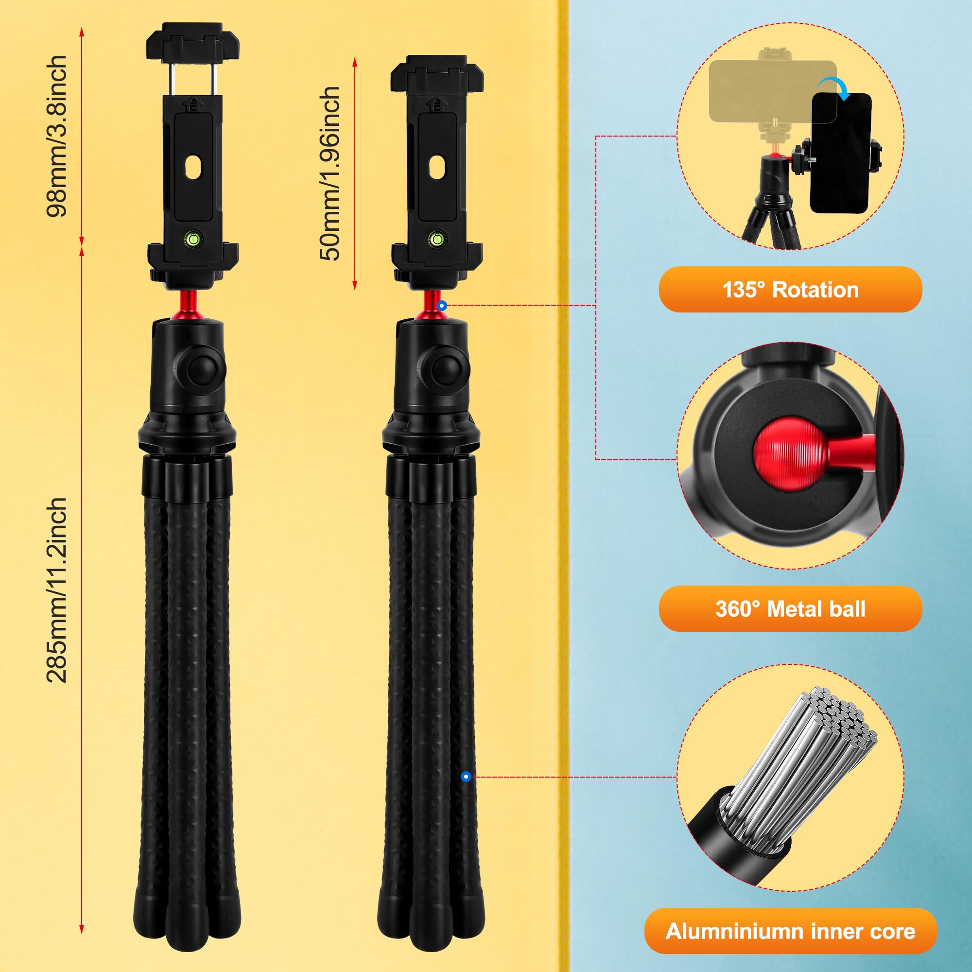 Zeadio Flexible Camera Tripod Kits, With 360° Ball Head Cold Shoe Mount, Portable Vlog Travel Selfie Stick Handle Grip For Cameras Sport Camera Dslr