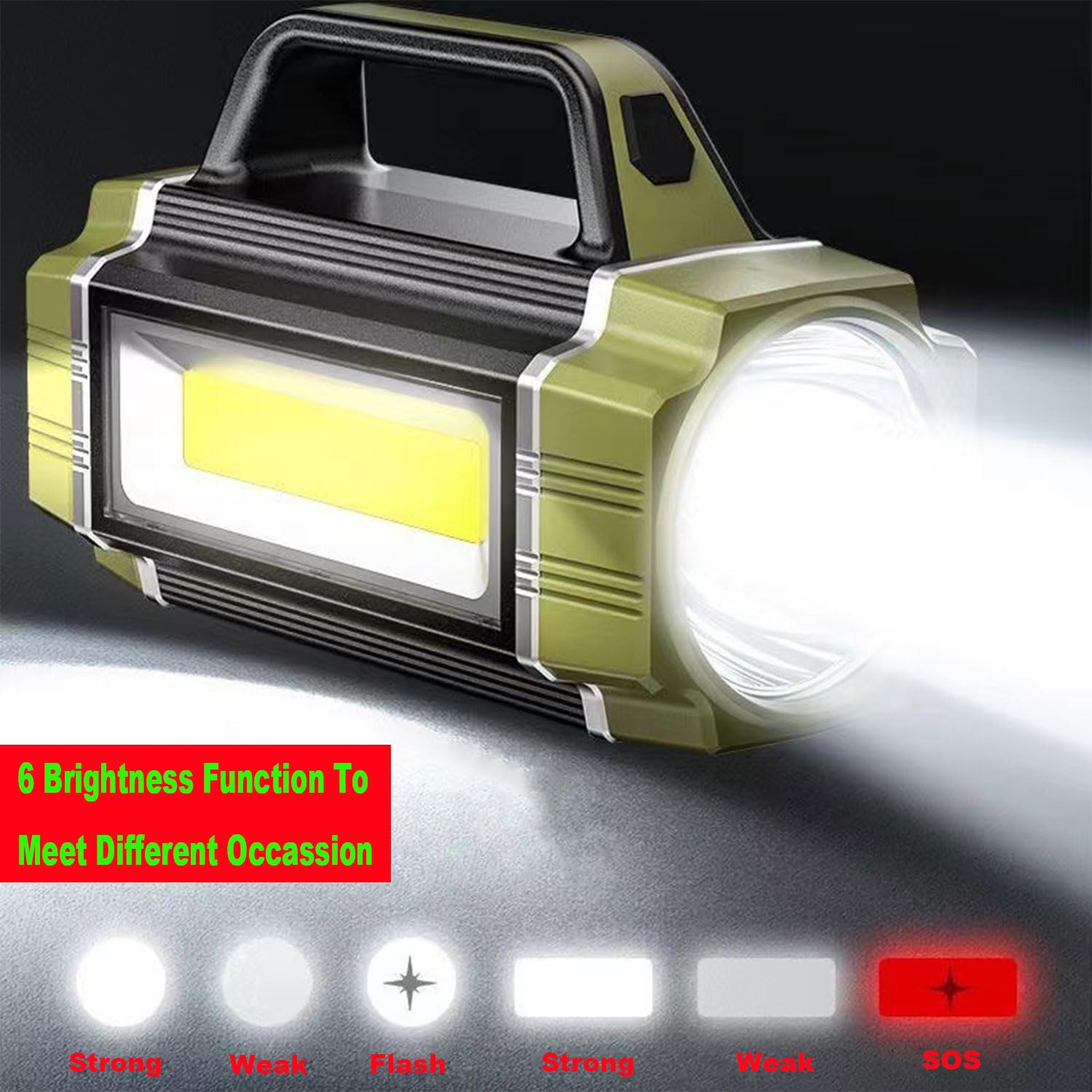 Haashada Rechargeable Solar Led Spotlight, Super Bright 13000Lm Handheld Led Searchlight, Multi Function Camping Lantern Flashlight, 6 Light Modes, Power Bank, Ipx4 Waterproof, For Emergency, Hiking, Home