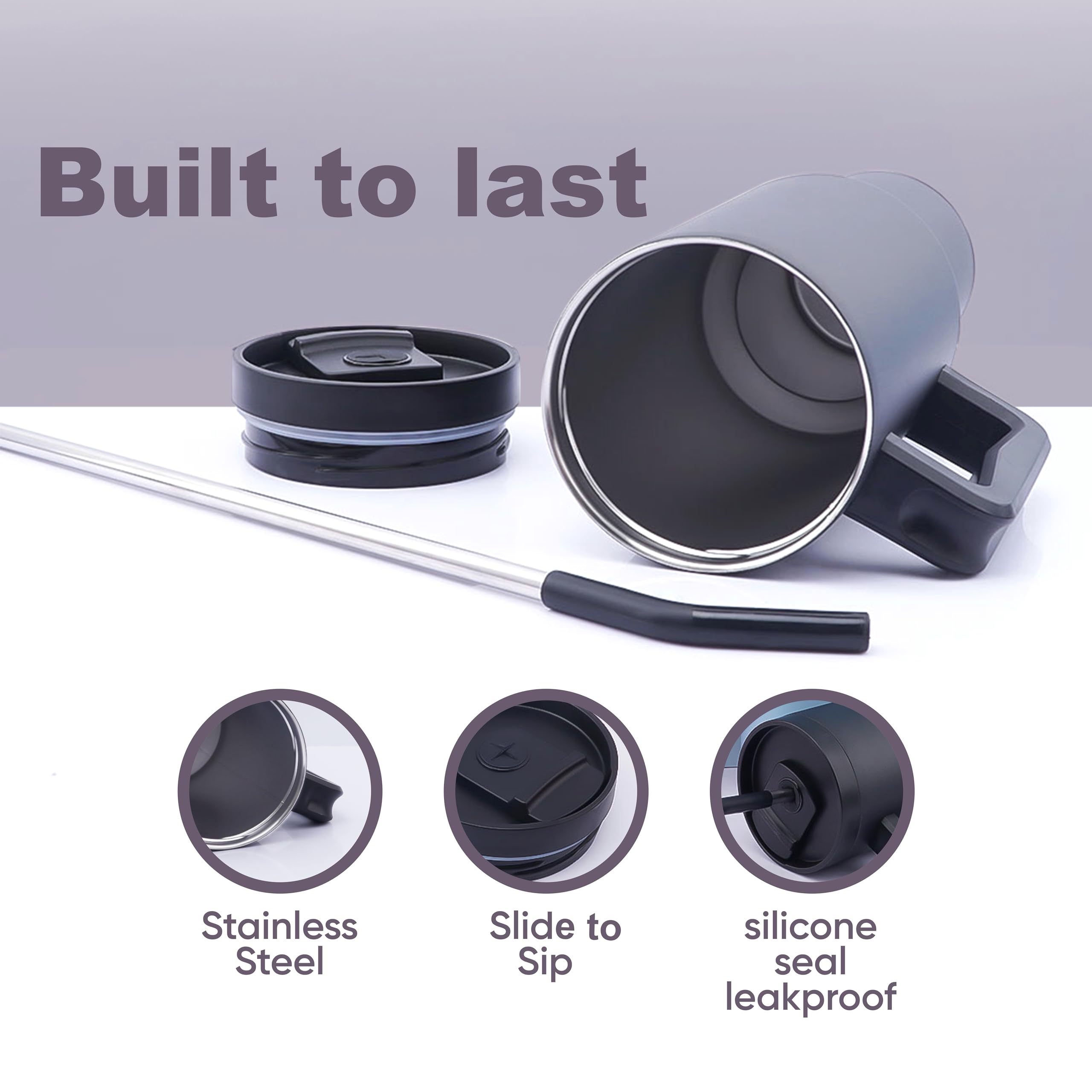 40 Oz Double Insulated Stainless Steel Tumbler, Cup Holder Friendly Travel Mug Reusable