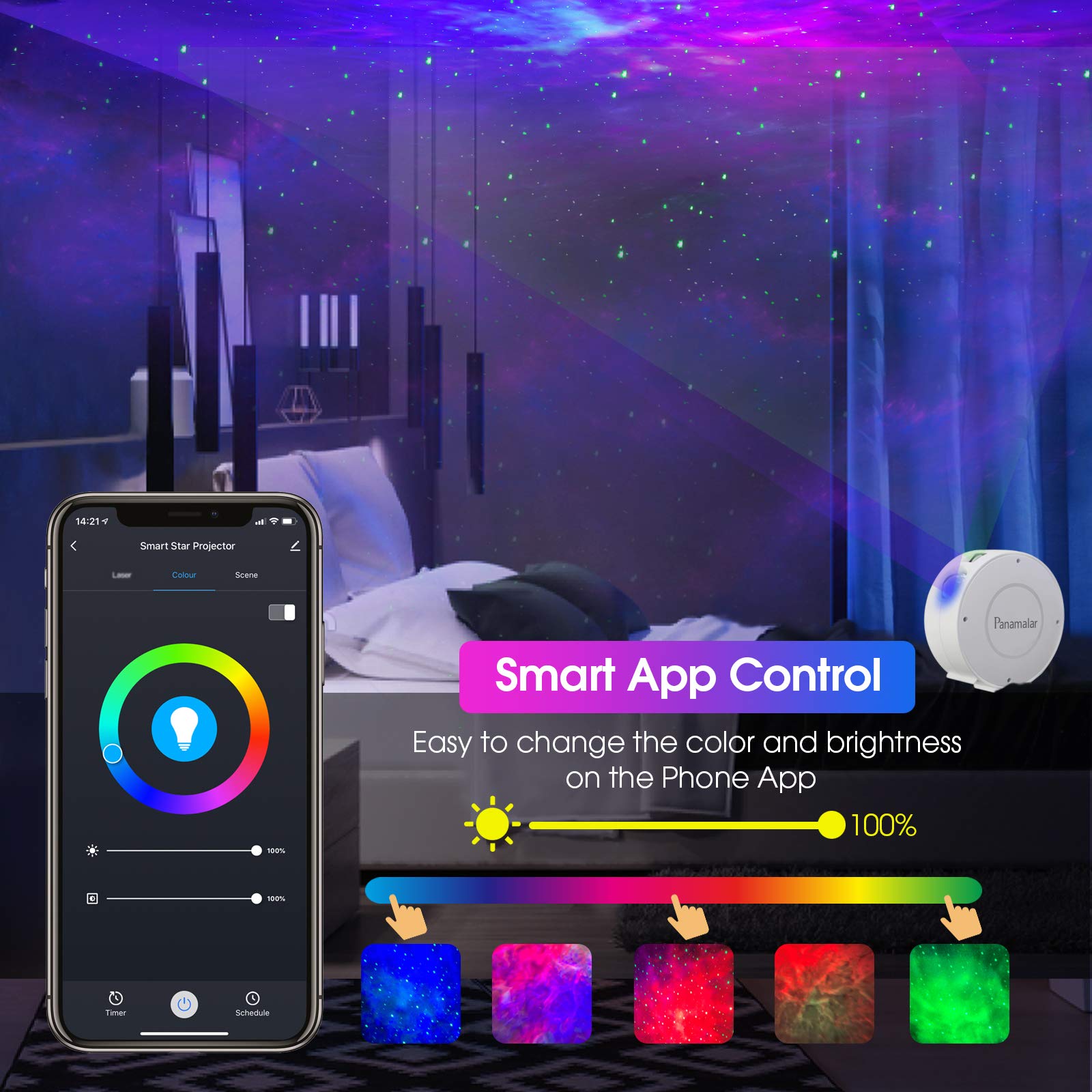 Panamalar Smart Star Projector, Wifi Galaxy Light Projector Nebula Cloud Projector With App Control,Timer,Alexa Voice Control, Starry Sky Projector Night Light For Bedroom Kids Party