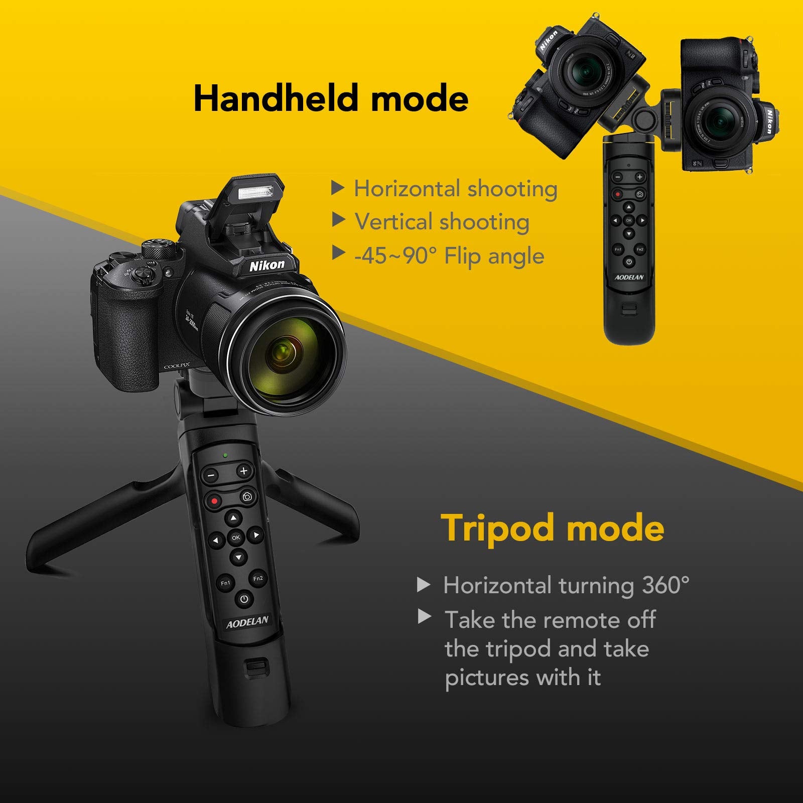 Aodelan Camera Shooting Grip Tripod, Mini Handheld Grip, Travel Tripods With Wireless Remote Control For Nikon Z Fc Coolpix P1000 P950 B600 A1000 Z50