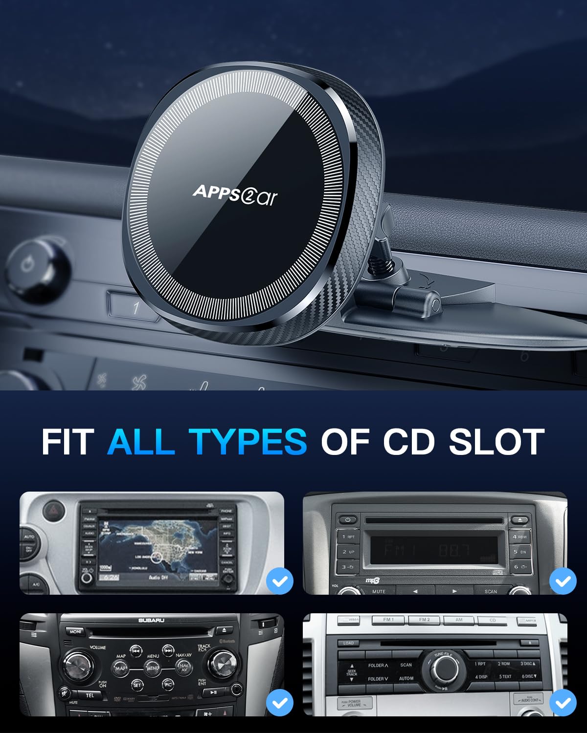 Apps2Car For Magsafe Cd Player Phone Mount [17 Strong Magnets] Magnetic Cd Phone Holder For Car Hands- Car Mount Compatible With Iphone 16 15 14 13 12 Pro Max Mini Plus Magsafe Case All Phones