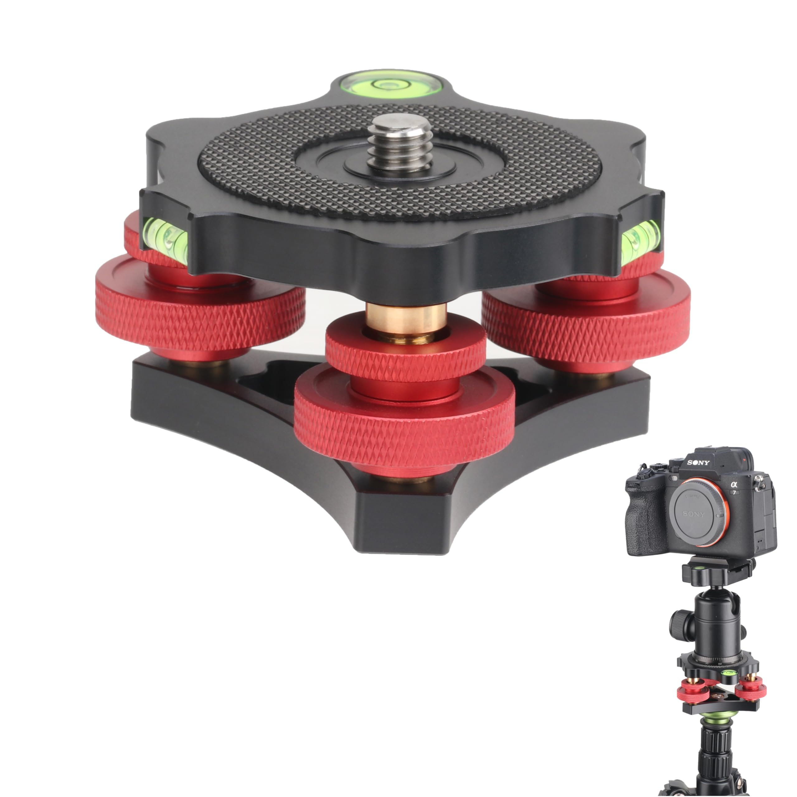 Fotga 33Lb Load Camera Tripod Lever Stand Leveling Base Tri Wheel Head -/+ 5 Degree Angle Adjustment With 3/8"-16 Thread Mount For Dslr Camera Tripod Head Panoramic Head Rail Slider Macro Photography