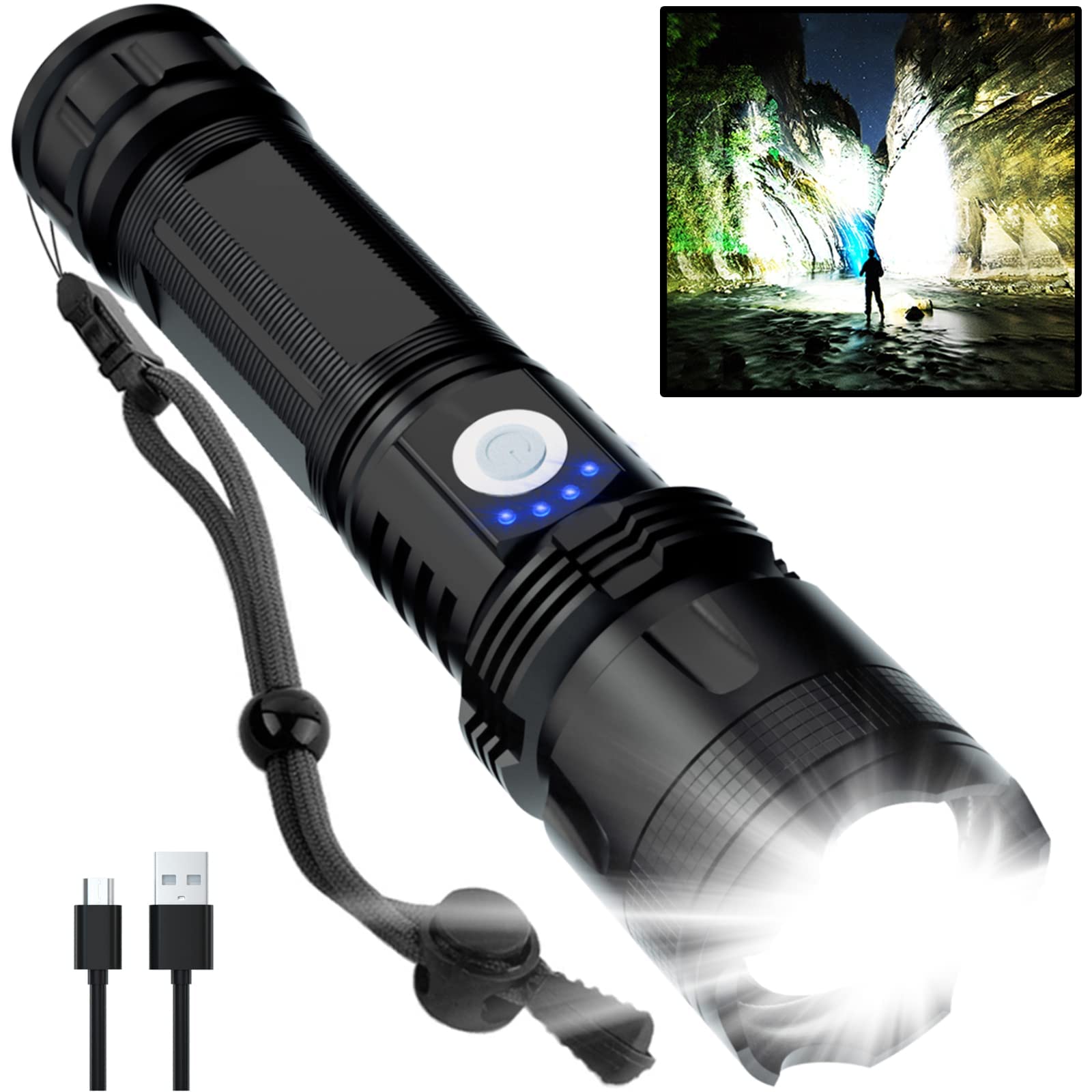 Bercol Rechargeable Flashlights High Lumens, 990,000 Lumens Super Bright Led Flash Light, 5 Modes, Ipx6 Waterproof Handheld Flash Light For Home, Emergencies, Camping