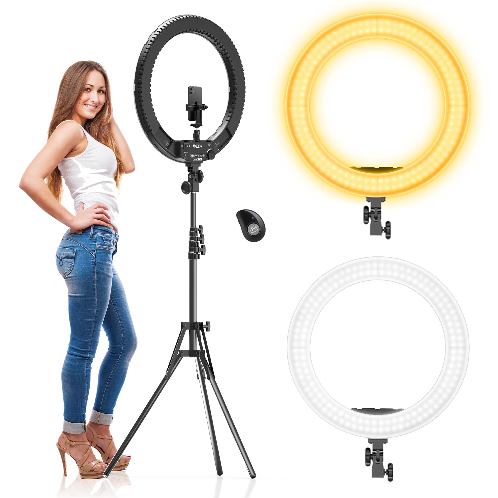 Ivisii Ring Light Kit - 19"/48.5Cm Outer 60W 3000K-5800K Bi-Color Ring Light With Tripod Stand, Carrying Bag - Perfect For Camera, Smartphone, Youtube, Tiktok, Vlogging, And Self-Portrait Shooting