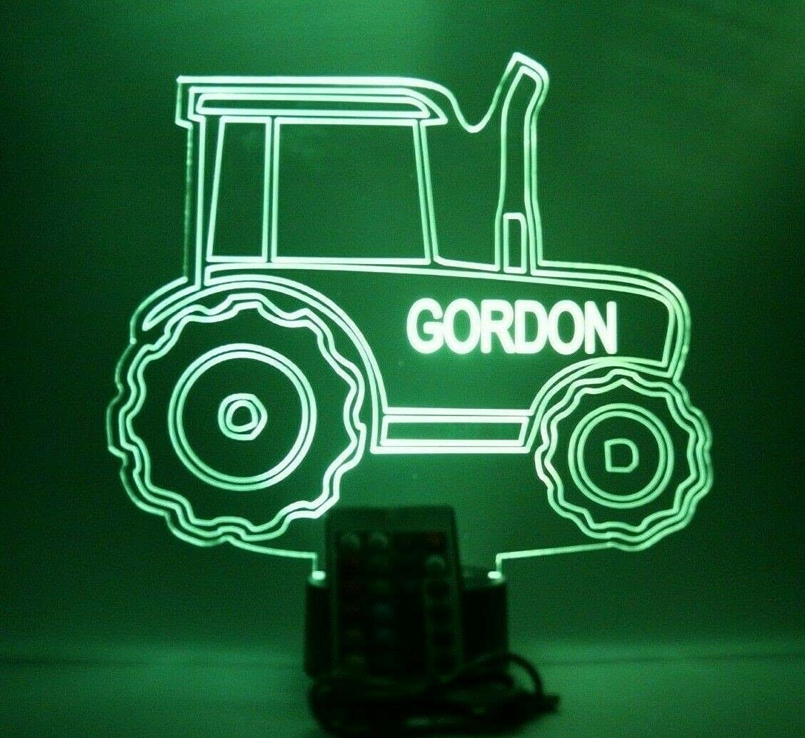 Mirror Mania Tractor Shape Design Engraved Captivating Handmade Personalized Farm Construction Hauling Pulling Farming Tractor Night Light Up Table Lamp Led - It'S Wow, 16 Color Changing Options With Remote