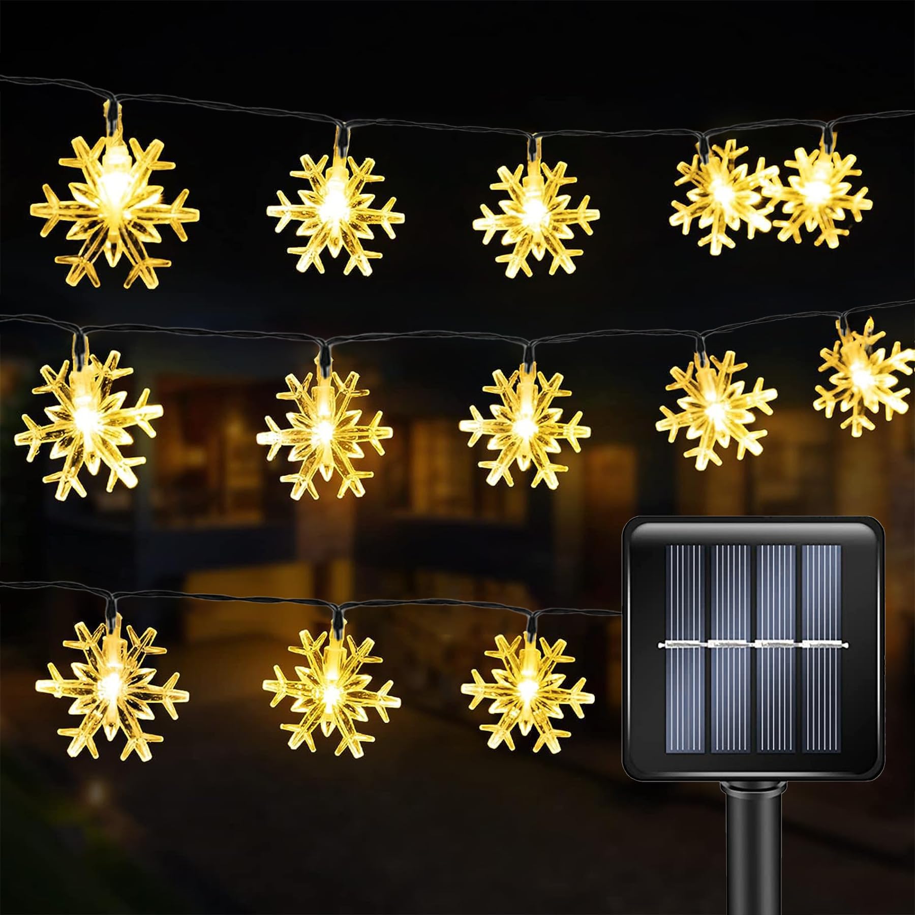 L Lampop Fairy Lights Solar Powered Outdoor Waterproof Ip65 Christmas Lights With 50 Led Snowflake Hanging Light For Backyard Porch Balcony Party Decor, Wedding,Party,Camping (Warm White)