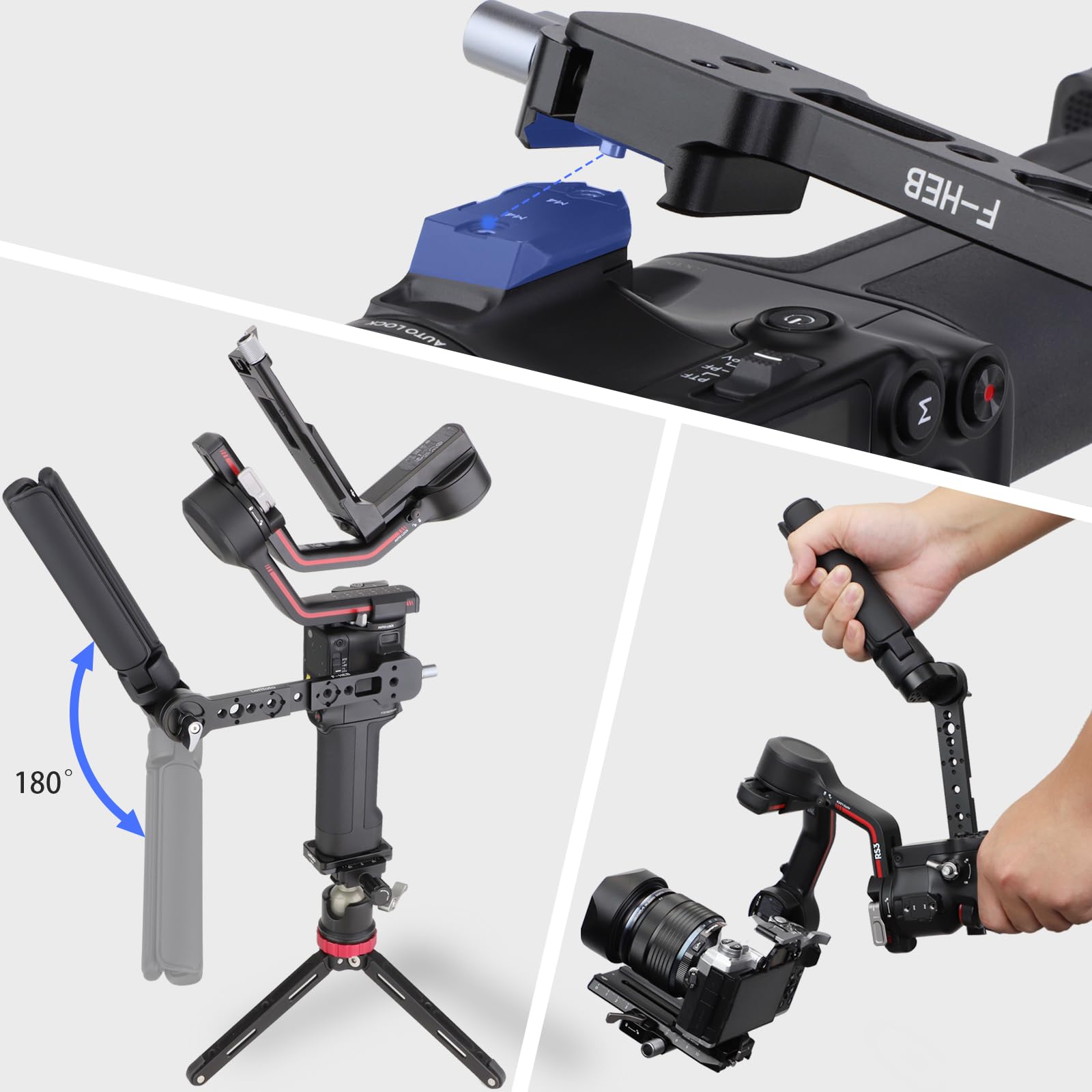 Leftfoto Gimbal Handgrip Mount Extension Bracket,Adjustable Extension Plate Compatible For Dji Ronin Dji Rs2/Rsc2/Rs3/Rs3Pro/Rs3 Mini Gimbal Stabilizer With Nato Clamp And Cold Shoe Mount