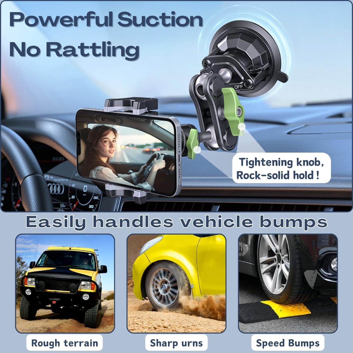 Tmengdao Suction Cup Phone Mount, Ultra-Stable Phone Holder For Vlog Shooting, 360 Rotation For Windshield, Roof Glass, Car Window, Fit For All Smartphones