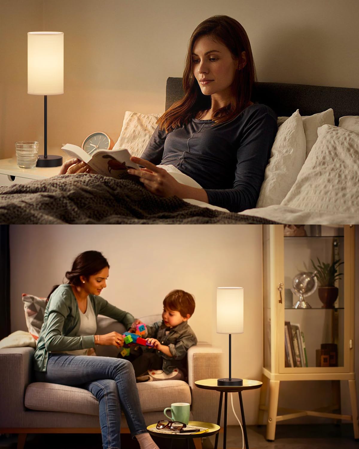 Lundwa 2-Pack Cordless Led Table Lamps 6000Mah Rechargeable Lamp Battery Operated Table Lamp Portable Desk Lamp With Fabric Shade, Stepless Dimming Bedside Night Lamp For Bedroom, Office, Restaurant (Black)