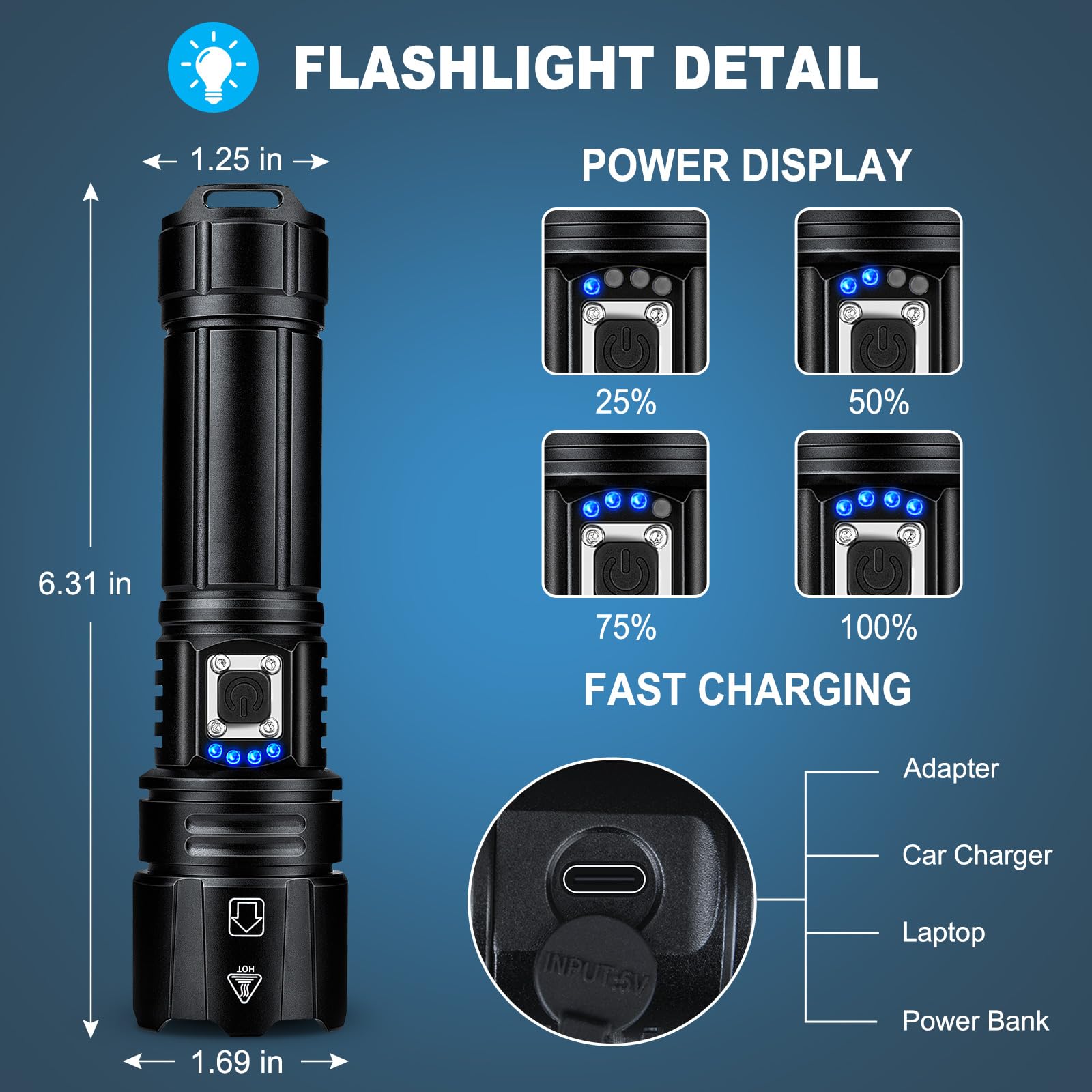 Gdplus Flashlights High Lumens Rechargeable, 990000 Lumen Super Bright Flashlight 2 Pack, High Powered Led Flash Light With 5 Modes, Ipx6 Waterproof Handheld Flashlights For Home Camping