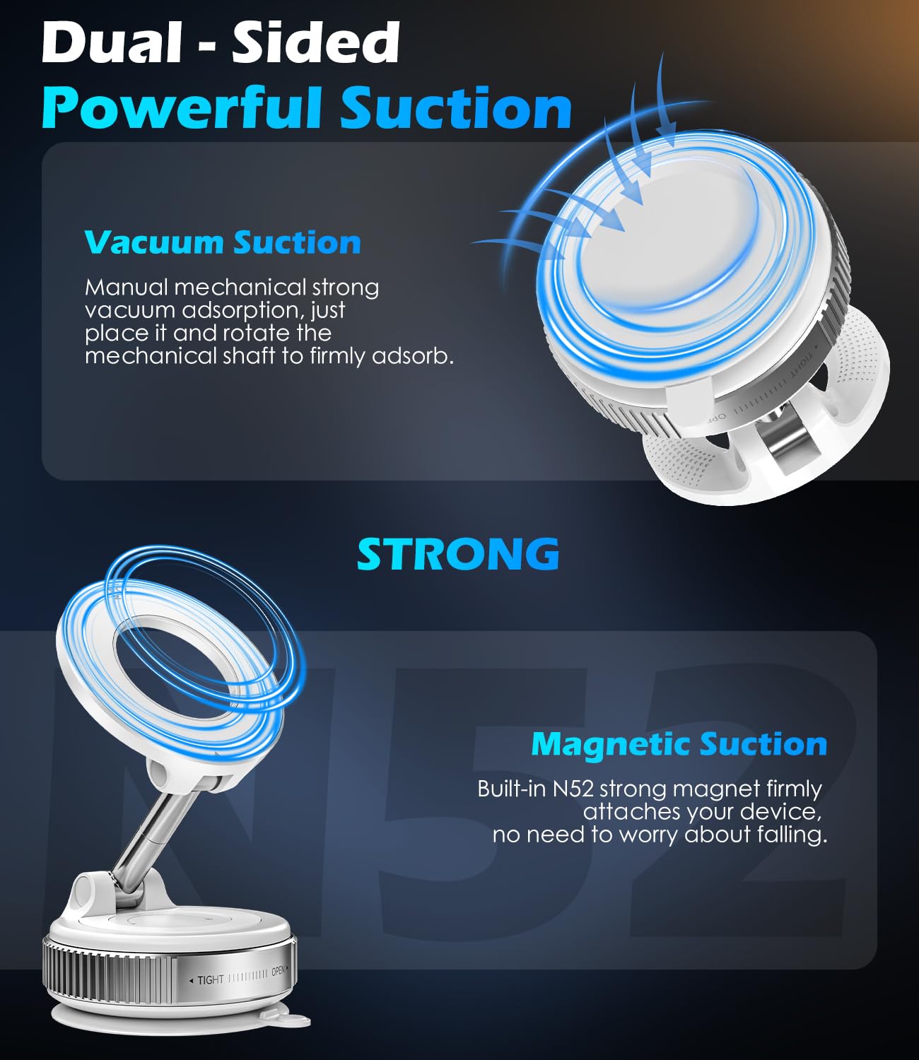 Alafly Vacuum Suction Cup Car Phone Holder, Compatible With Magsafe, 360° Adjustable & Foldable Magnetic Phone Mount For Car/Glass/Any Smooth Surface, Hands- - White