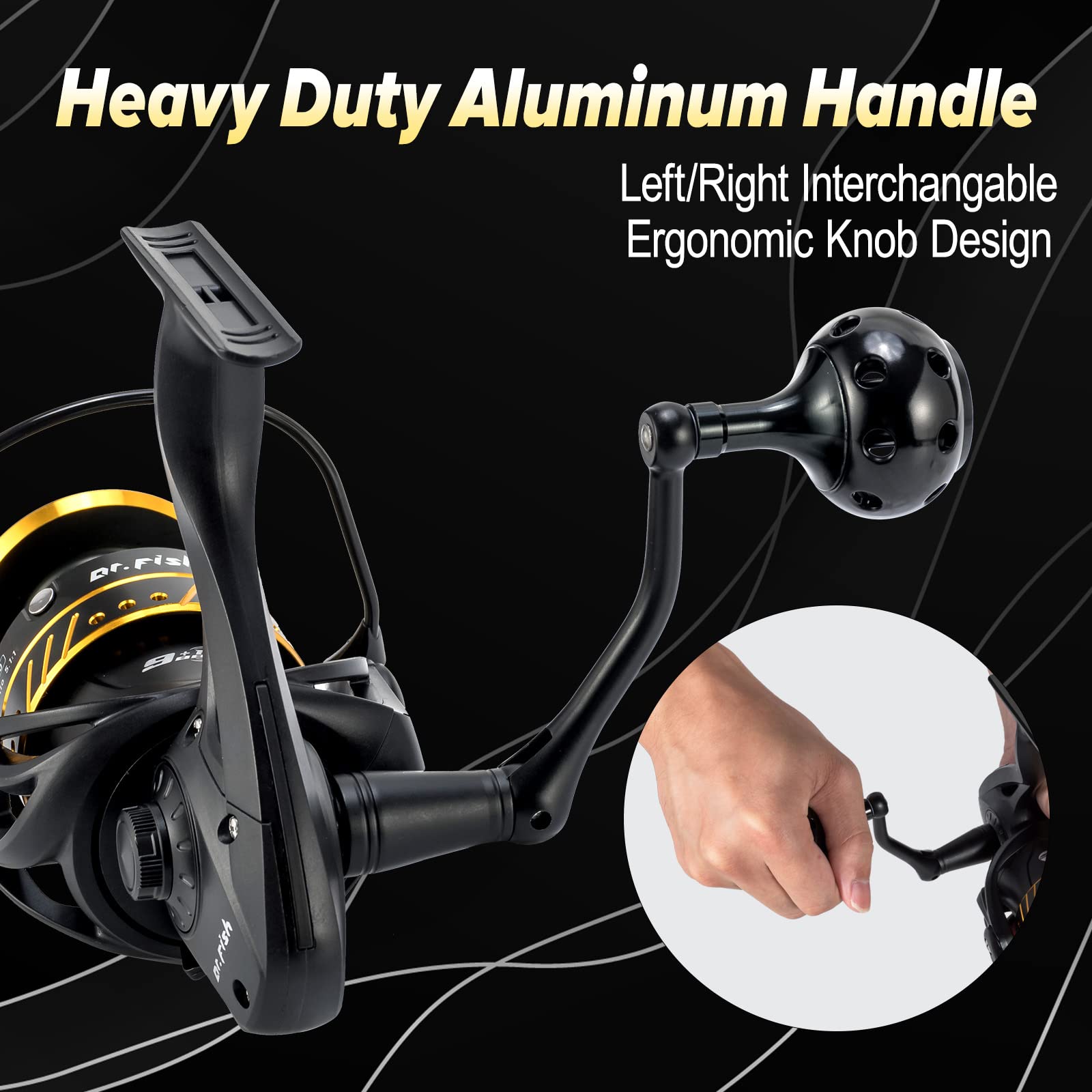 Dr.Fish Poseidon Spinning Reel, 9+1 Ball Bearings, Graphite Body, 25Lb Carbon Fiber Drag, Cnc Aluminum Spool And Handle Saltwater And Freshwater Fishing Reel