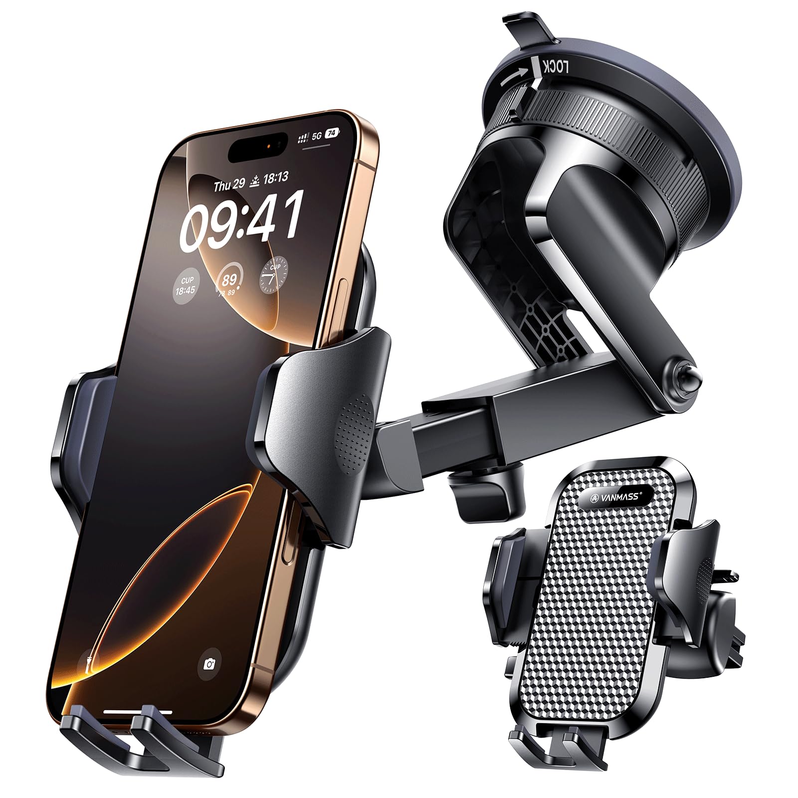 Vanmass [Pro Version] Universal Car Phone Mount [ Super Suction Cup] Phone Holder For Car, Cell Phone Car Mount For Windshield Dash Vent Truck Stand For Iphone 16 Pro Max 15 14 13 Samsung Android