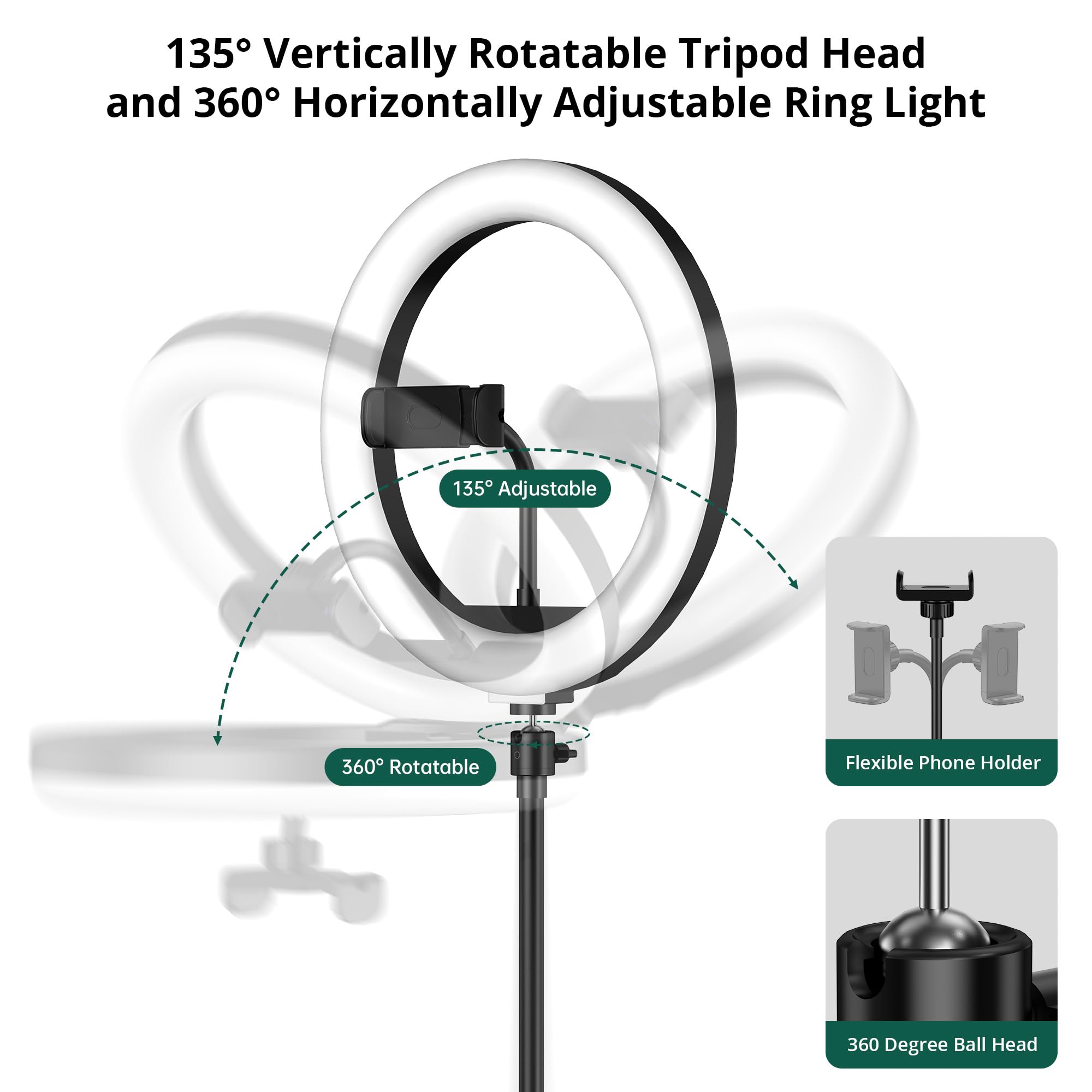 Atumtek 10" Selfie Ring Light With 55" Extendable Tripod Stand, Selfie Light With Phone Holder And Bluetooth Remote, Dimmable Led Ring Light For Streaming, Tiktok, Zoom, Vlogging, Youtube, Etc