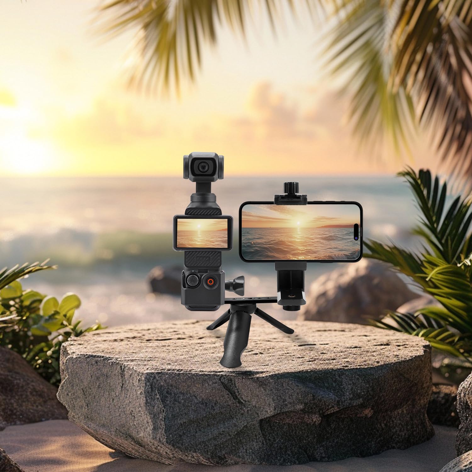 Jodichert For Dji Osmo Pocket 3 Phone Mount, Pocket 3 Phone Holder Mount, Metal Expansion Adapter With Phone Clip Mini Tripod Stand And 1/4” Screw For Dji Osmo Pocket 3 Creator Combo Handle Accessories Kit