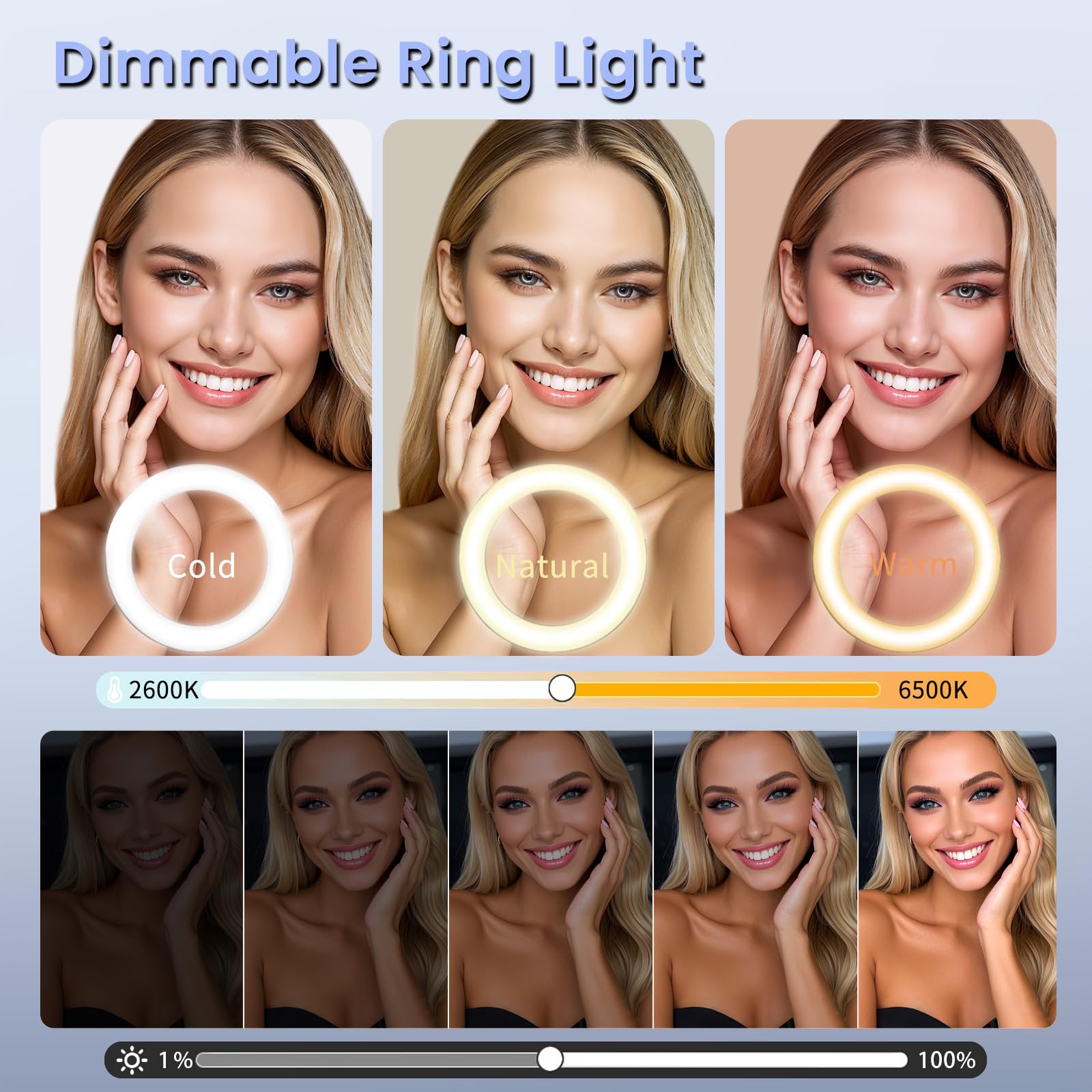 Mactrem 22" Foldable Large Ring Light With Stand For Iphone Ipad,75" Tripod With Overhead Shooting Bracket 50W 6500K 4 Clips/Lcd Display/2 Usb Portstattoo Barber Makeup Studio Video Photography Lighting