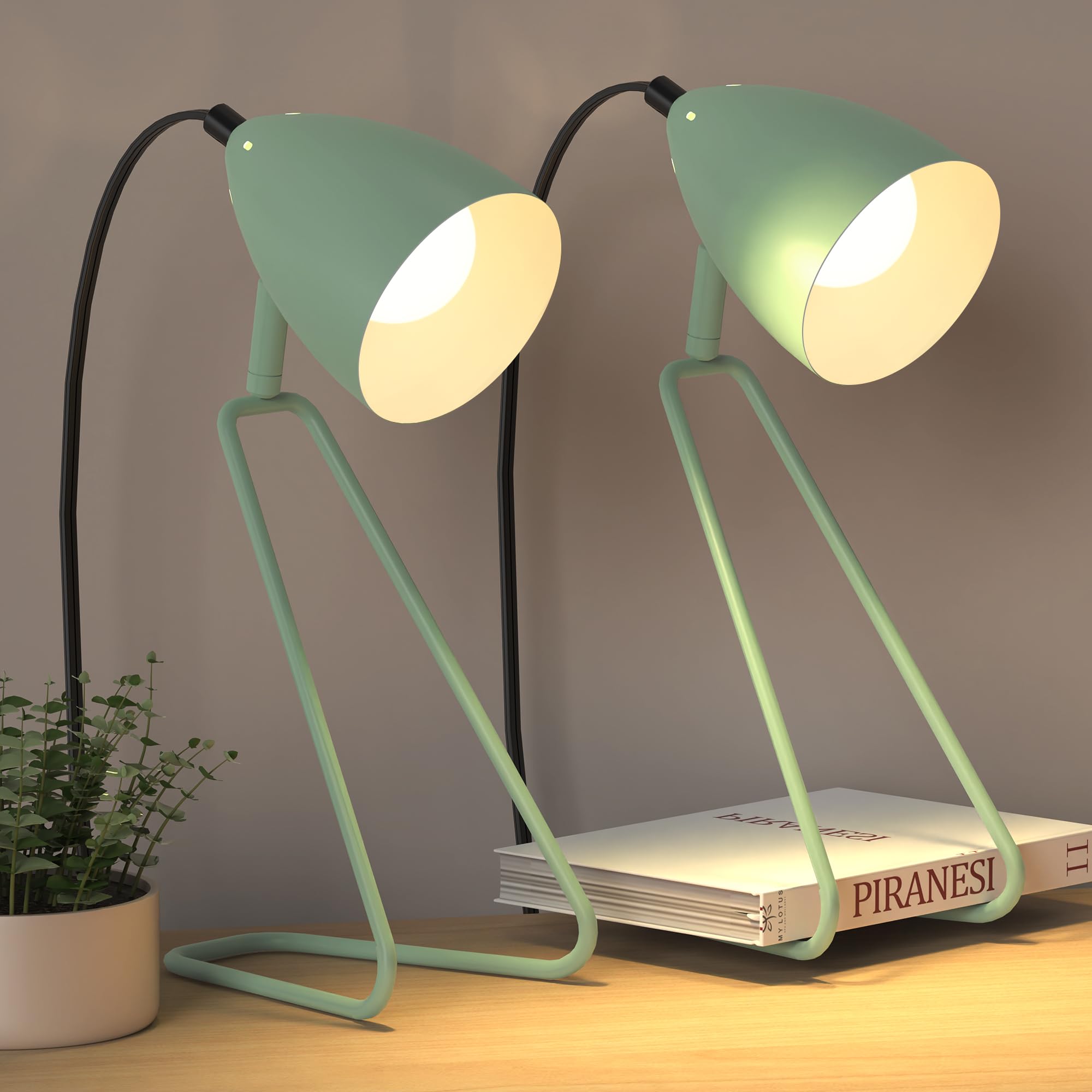 Partphoner Table Lamp Set Of 2, 350°Rotatable Small Desk Lamp, Modern Green Reading Bedside Lamps, Suitable For Study, Bedroom, Office, Dorm, Children'S Room, 2 Bulbs Included