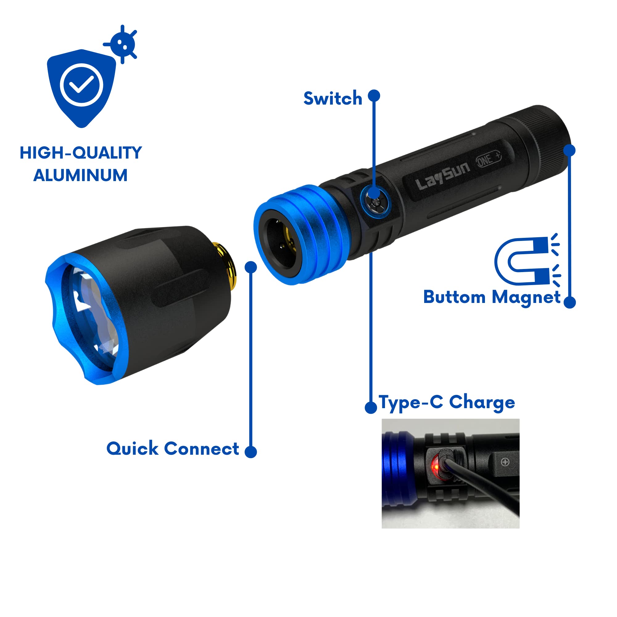 Laysun 3 In 1 Quick Connect Rechargeable Led Work Light Kit With Magnetic Base, Led Flashlight With Flexible Gooseneck Light And Slim Bar Light, 4000Ma Battery And Usb-C Charge