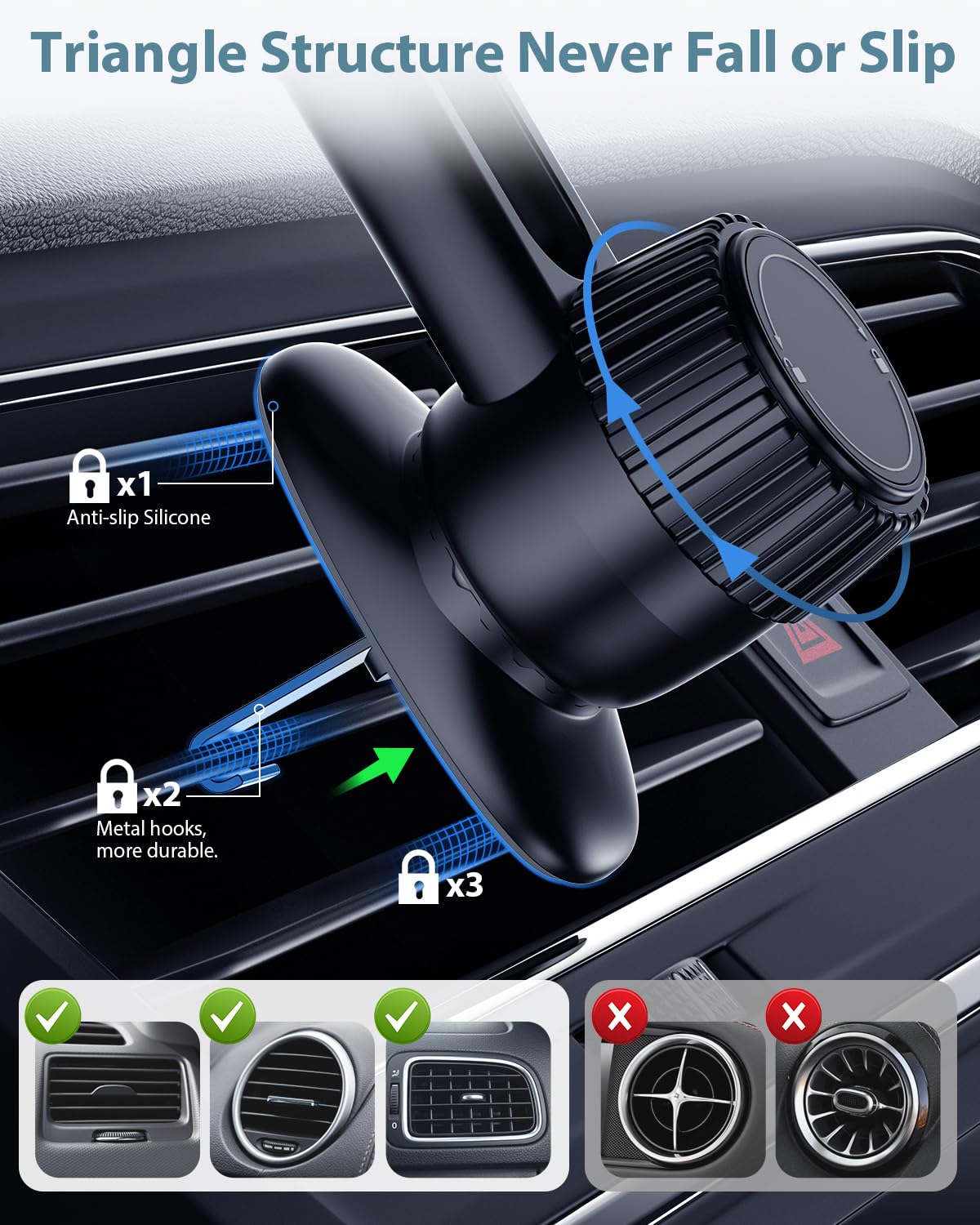 Volport Magnetic Phone Holder For Car Vent, [Non Blocking] Car Phone Holder For Iphone Magnetic Case, Strong Magnet Car Vent Mount For Iphone 15 14 13 Pro Max Mini Plus Case P-Socket