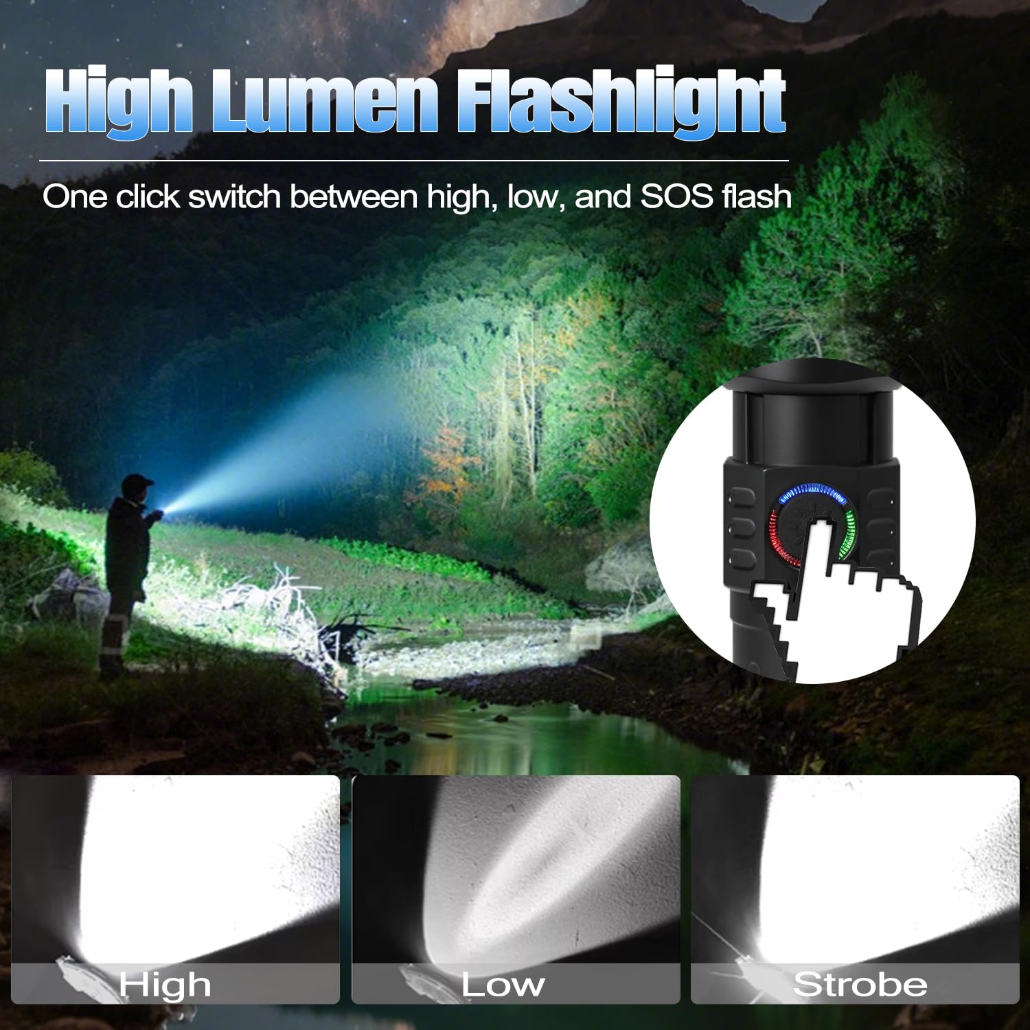 Puyinii Utility Flashlights Torch High Lumens Rechargeable, 3 Modes Led Waterproof Zoomable Linternas Handheld Small Flashlight, Adjustable Brightness Flash Light For Hurricane/Home/Emergency (2 Pack)