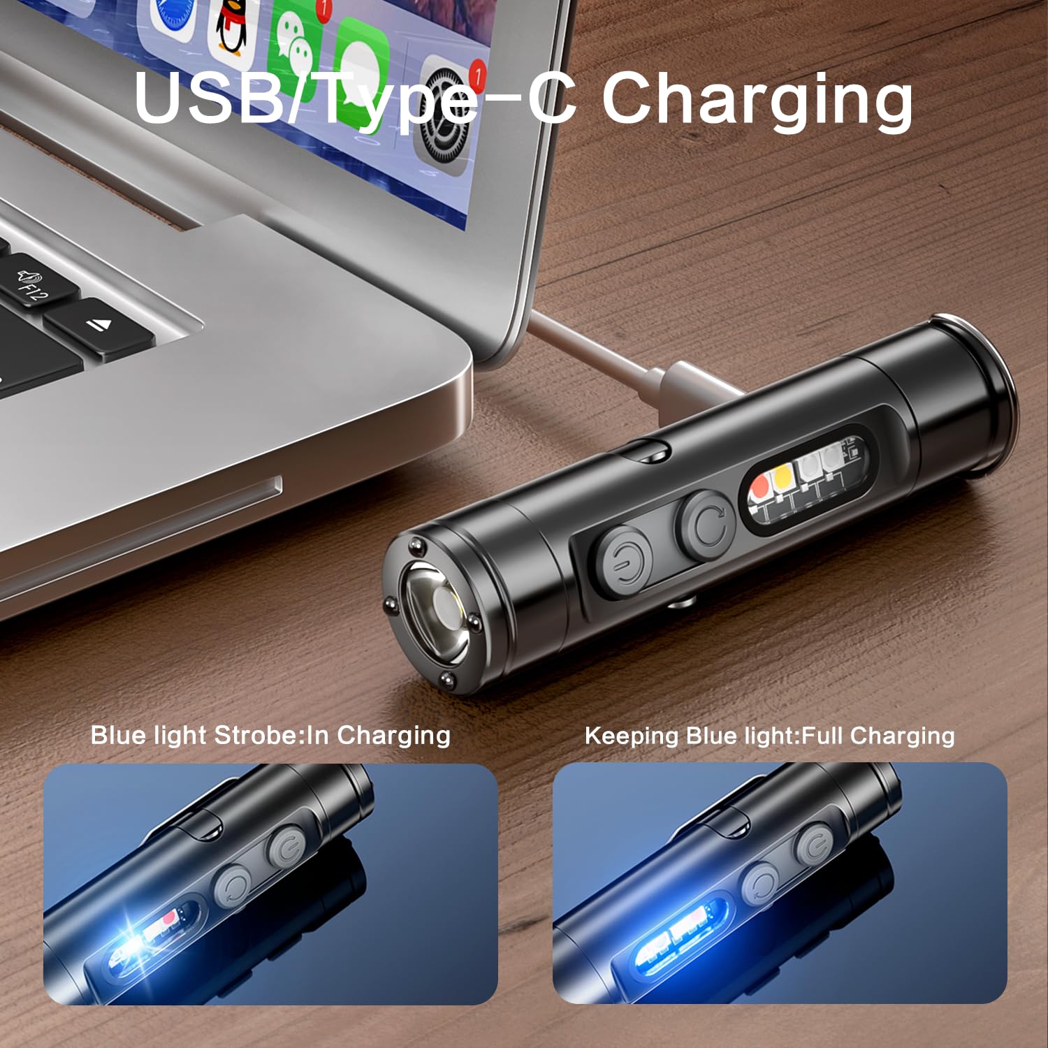 Waiord Mini Flashlight, 500 Lumens Rechargeable Keychain Flashlight With Cob Light, Bright Small Edc Pocket Utility Clip Led Light With Magnetic Base For Home Outdoor Emergency.