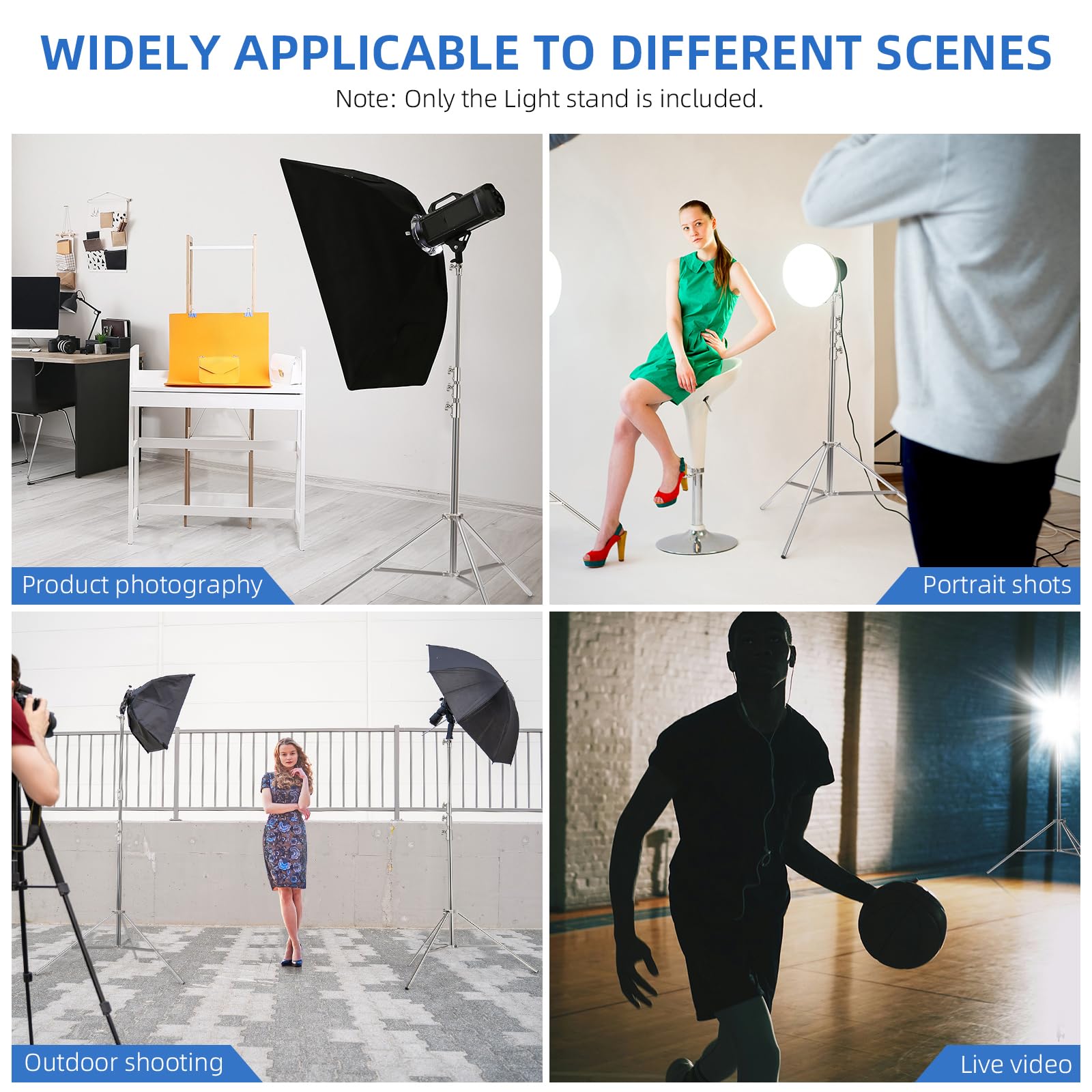 Gltire Stainless Steel Photography Light Stand 13Ft / 4M, Spring Cushioned Heavy Duty Tripod Stand With 1/4”To 3/8”Screw Adapter For Strobe, Led Video Light, Ring Light, Monolight, Softbox
