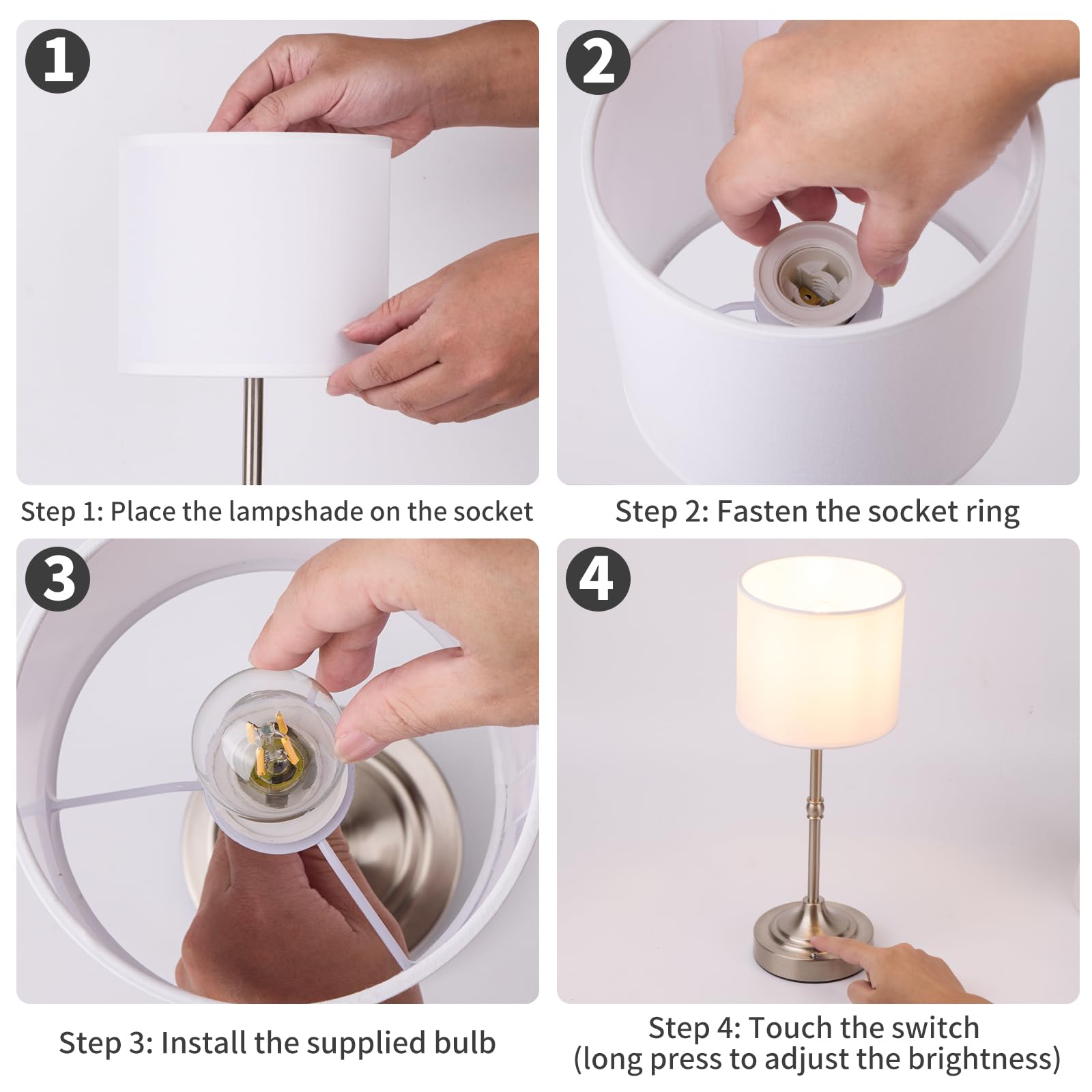 Yyxgoob Cordless Led Table Lamp,Portables Fabric Shade Desk Lamps, Rechargeable Battery Powered Lighting, Dimmable Light For Dining Room, Bedroom, Bedside, Night Light, Balcony (Silver)