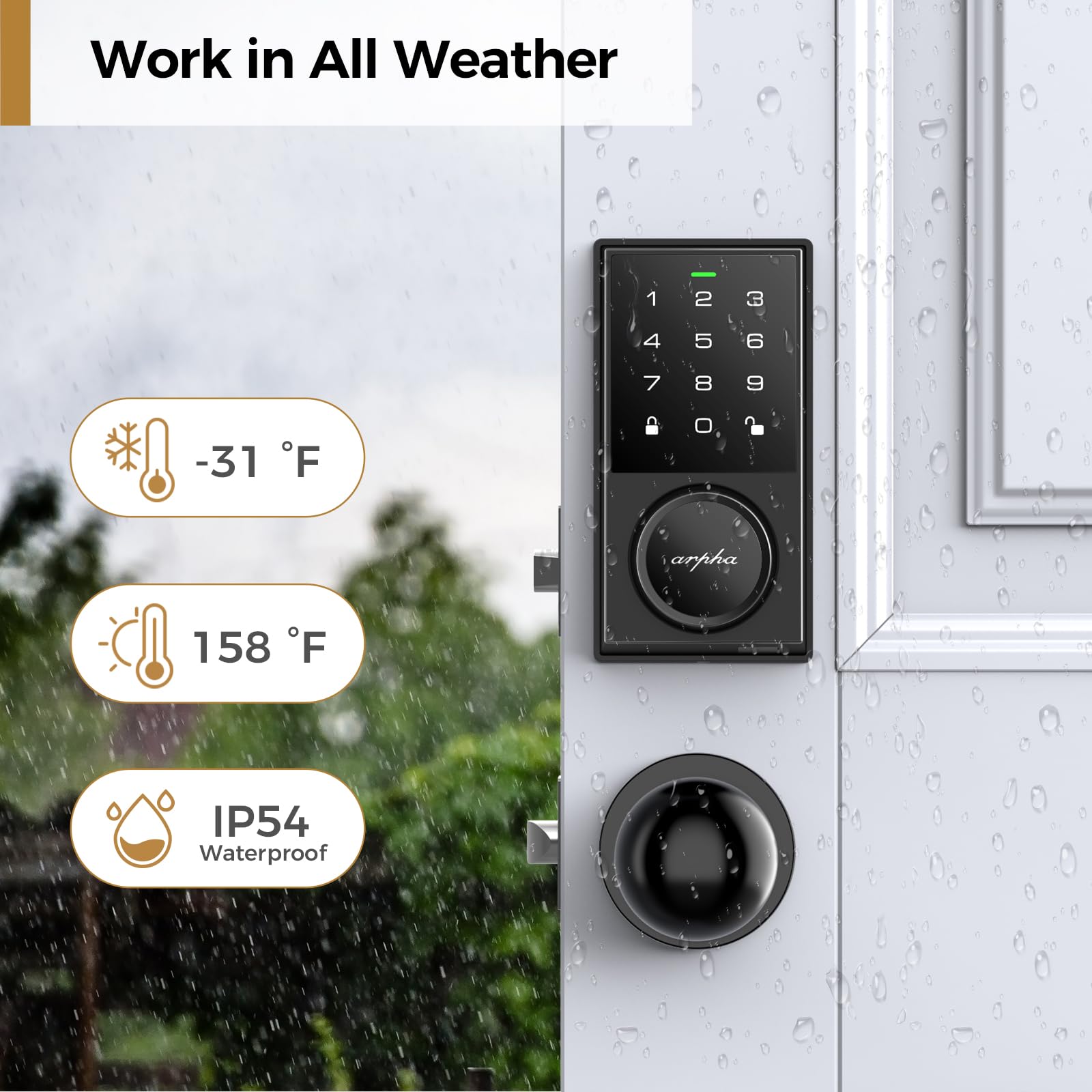 Arpha Keyless Entry Door Lock With 50 Codes, Electronic Keypad Deadbolt Lock With Auto-Lock, Code, Key, Smart Locks For Front Door Lock For Bedrooms, Offices & Apartments, Easy To Install, Black