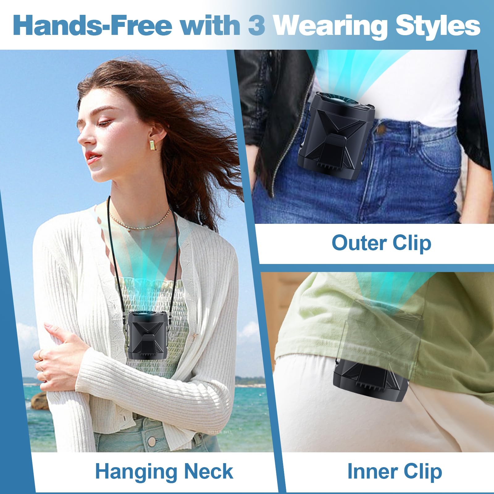 Portable Fan Rechargeable, Personal Waist Neck Wearable Cooling Fan With Light, 4 Speeds 9200Rpm