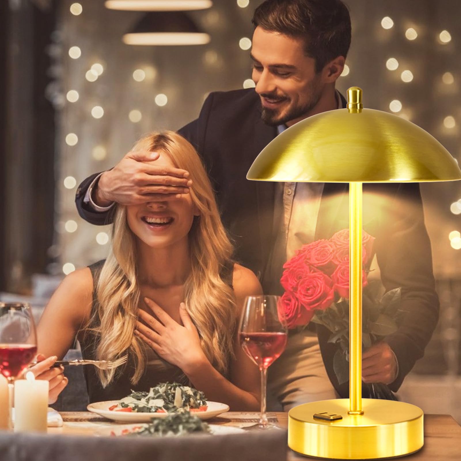 Ejiaxin Modern Led Desk Lamp With Ac Adapter,12" 3-Way Dimmable Touch Bedside Reading Lamp, Minimalist Gold Small Nightstand Table Lamp With Mushroom Dome Shade For Bedroom Living Room Office, Bulb Included