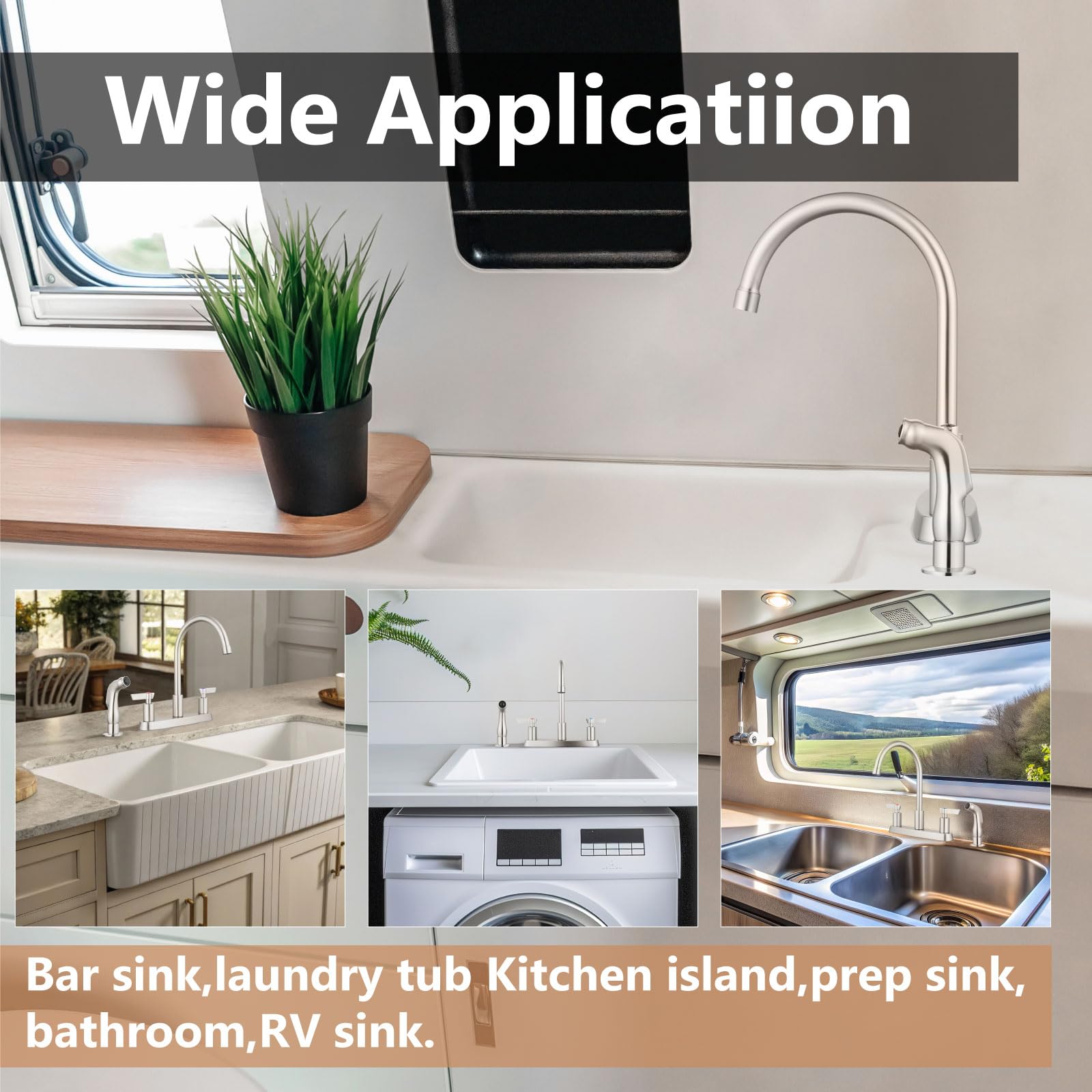 Gbbne Kitchen Faucet With Sprayer 2 Handle Kitchen Sink Faucets 8 Inch Centerset 3 Hole With Supply Lines Brushed Nickel