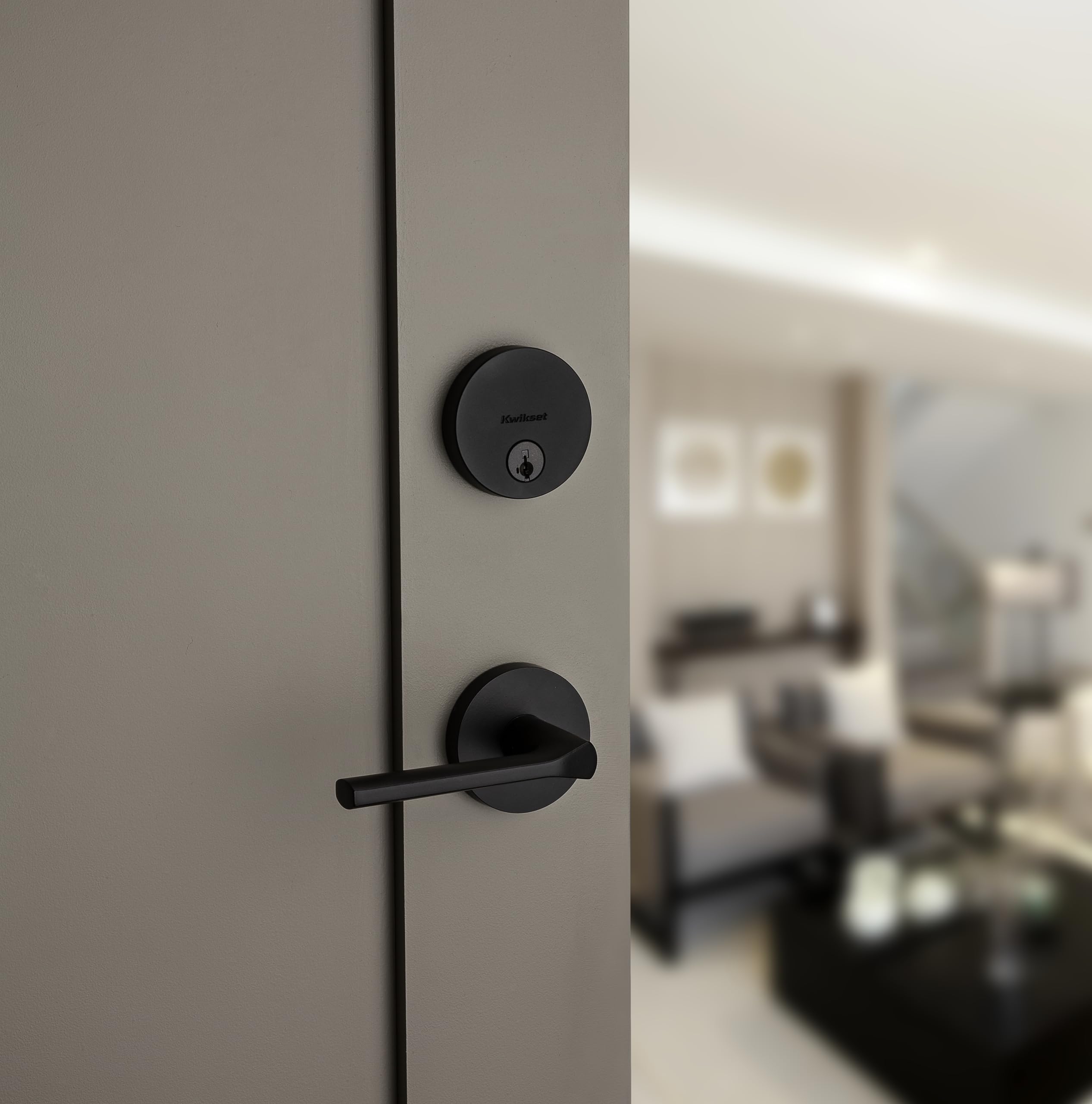 Kwikset Uptown Deadbolt Lock, Matte Black Round Exterior Keyed Front Entry Door, Pick Resistant Smartkey Rekey Security, Single Cylinder Dead Bolt, With Microban Protection