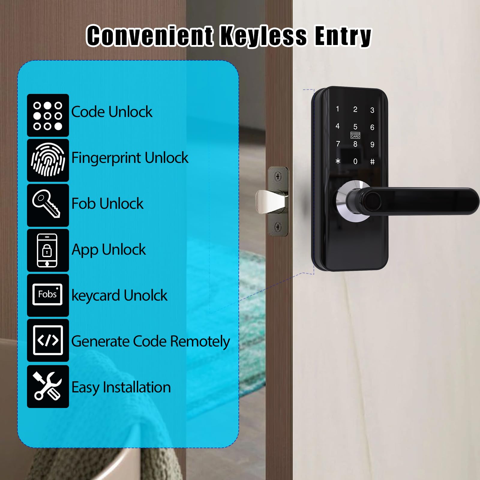 Ossomo Smart Lock, Fingerprint Door Lock, 6-In-1 Keyless Entry Door Lock With App Control, Electronic Touchscreen Keypad, Smart Deadbolt For Front Door