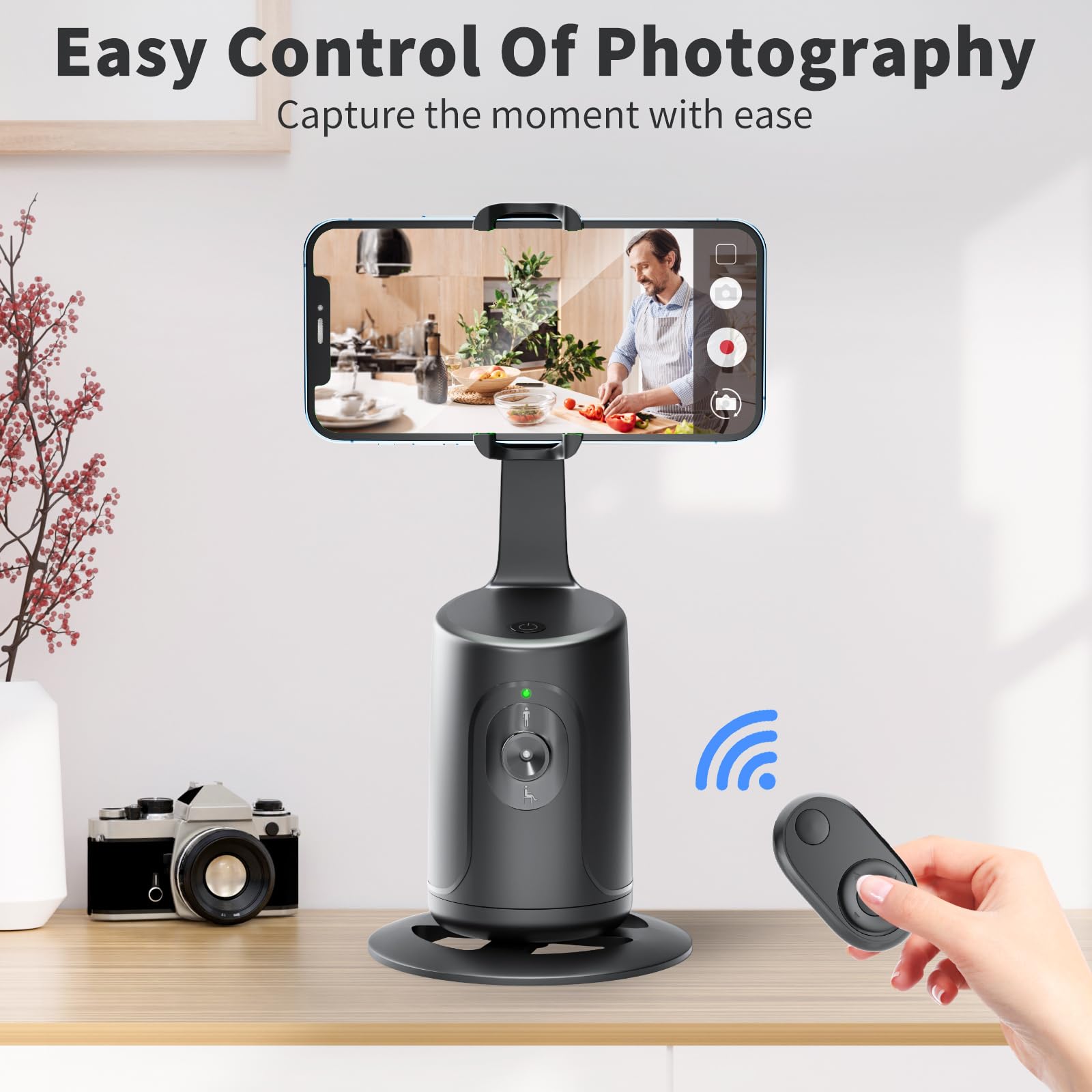 Haliita Auto Face Tracking Tripod, 360° Rotation Auto Tracking Phone Holder, No App, Phone Camera Mount With Remote And Gesture Control, Rechargeable Smart Shooting Holder For Video Recording (With Carry Bag)