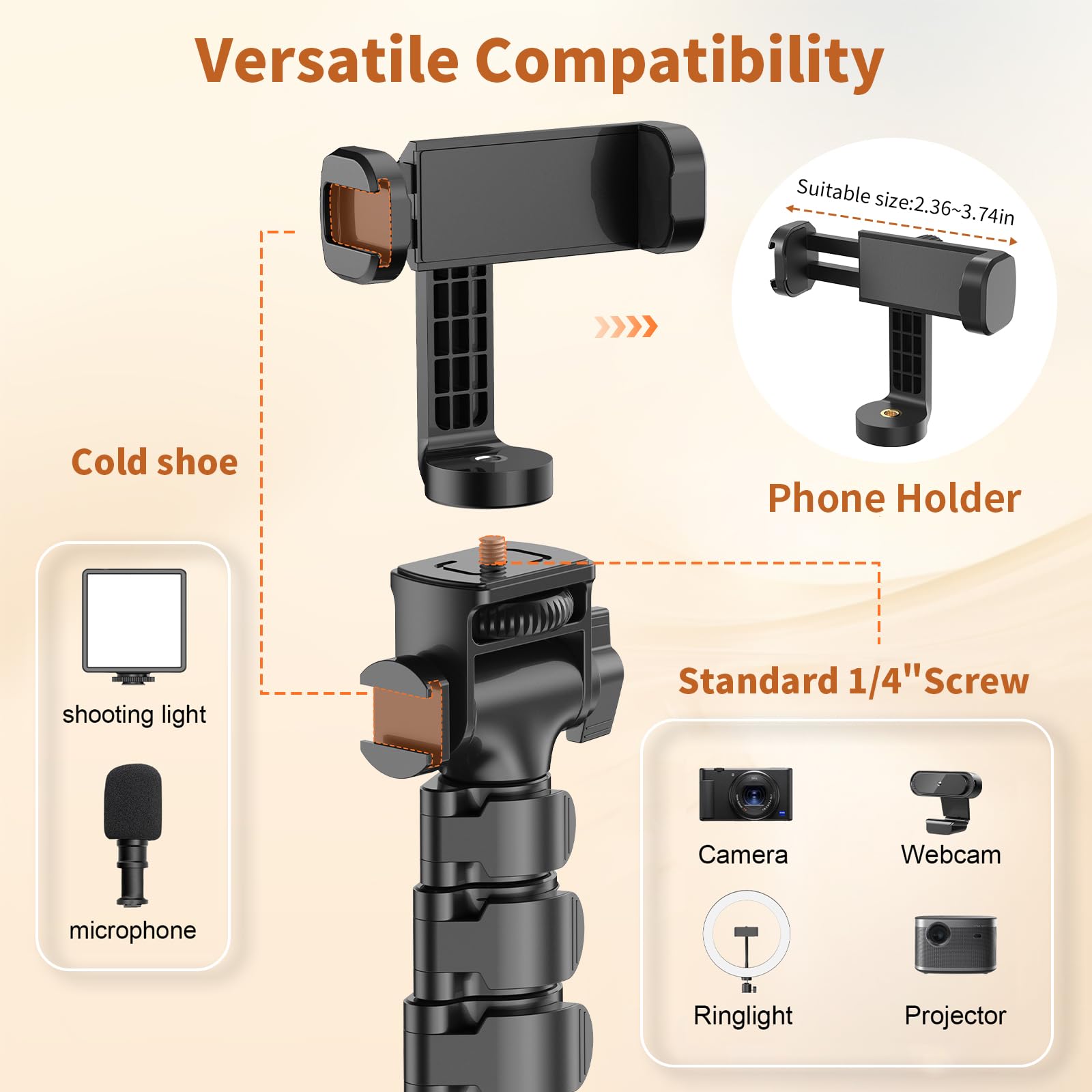 Xxzu 61" Phone Tripod, Camera Tripod Stand With Remote & Phone Holder, Tripod For Cell Phone, Travel,Lightweight,Tall Smartphone Tripod Compatible With Iphone/Android/Canon/Video Recording/Webcamera