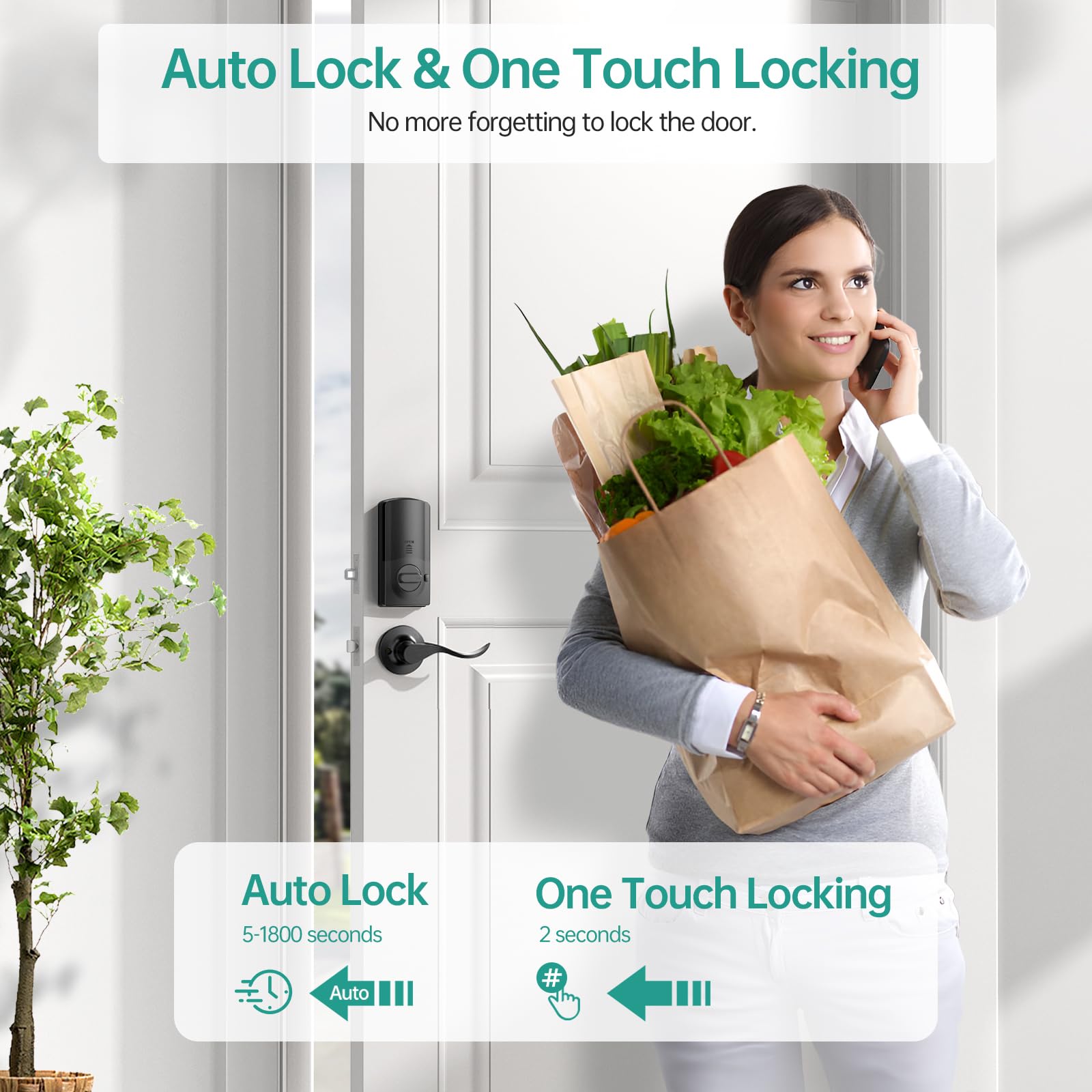 Hornbill Smart Front Door Lock With Fingerprint: Keyless Entry Door Lock With Handle Set Electronic Digital Deadbolt Keypad Lock Code App Alexa Auto For House Apartment Black